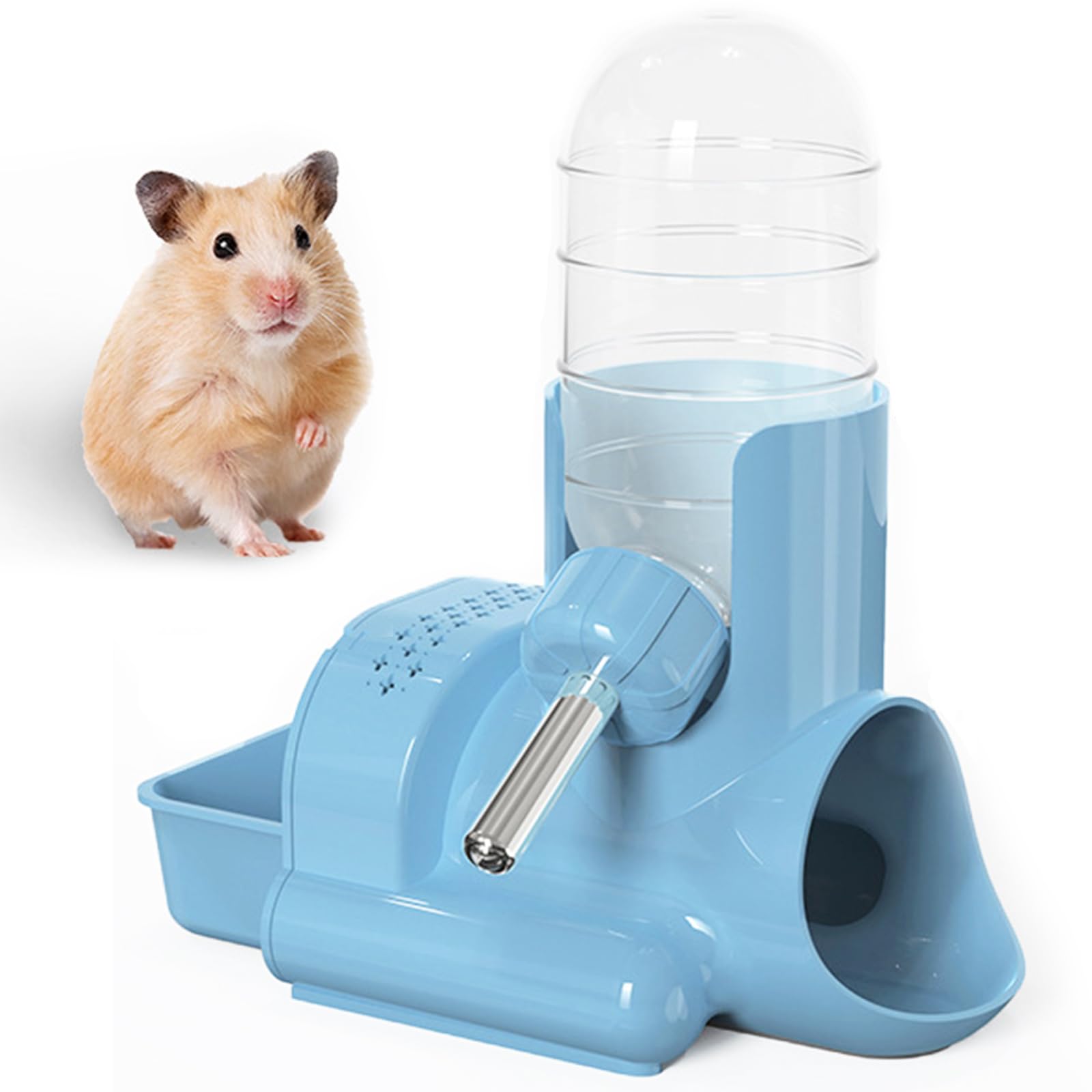 **3-in-1 Automatic Water Bottle Dispenser with Food Container & Base Hut for Hamsters, Mice, Rats, Hedgehogs – Free Standing, 120ml (Blue) – Perfect for Small Pet Cages & Habitats**