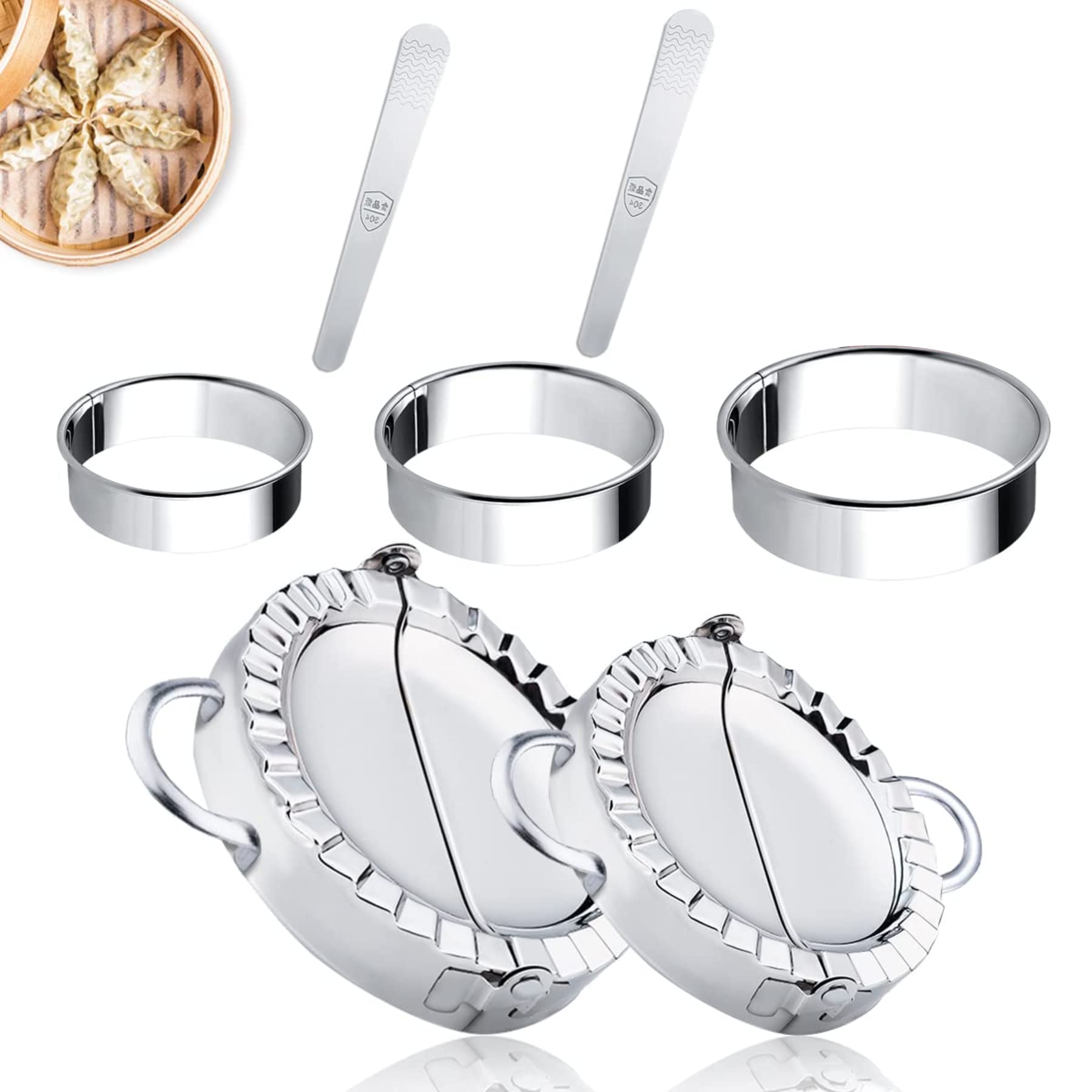 7-Piece Dumpling Maker Mold Set - Stainless Steel Empanada Press, Pierogi Cutter & Pot Sticker Mold - Perfect for Chinese Wonton, Goya Dough & Ravioli - Ideal for Home Cooking, Meal Prep & Asian Cuisine
