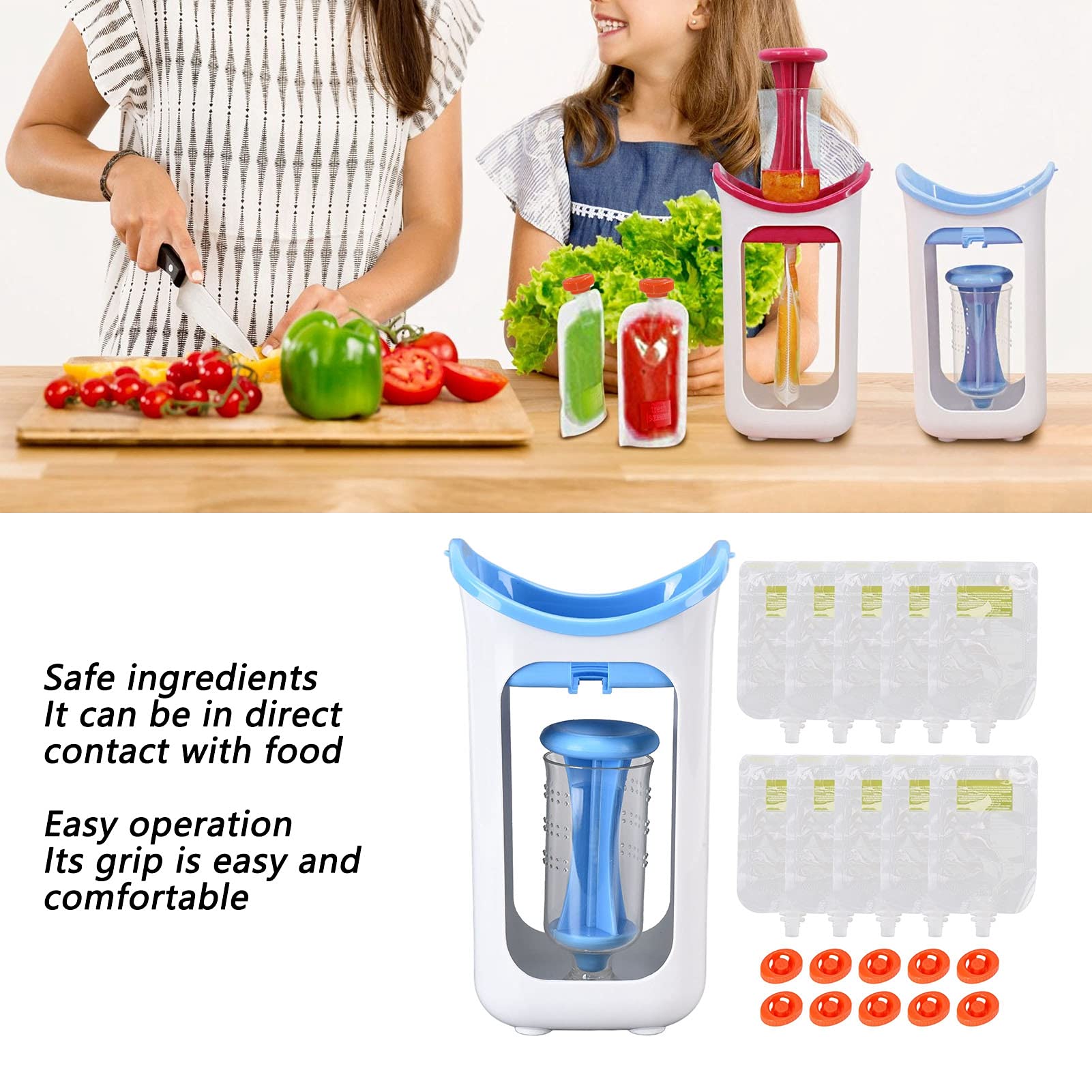 Baby Food Maker - Silicone Freezeable Puree Squeezer for Infants | Reusable Masher & Storage Container | Perfect for Home, Kitchen & Restaurant Use (Blue) | Ideal for Travel, Daycare & On-the-Go Feeding
