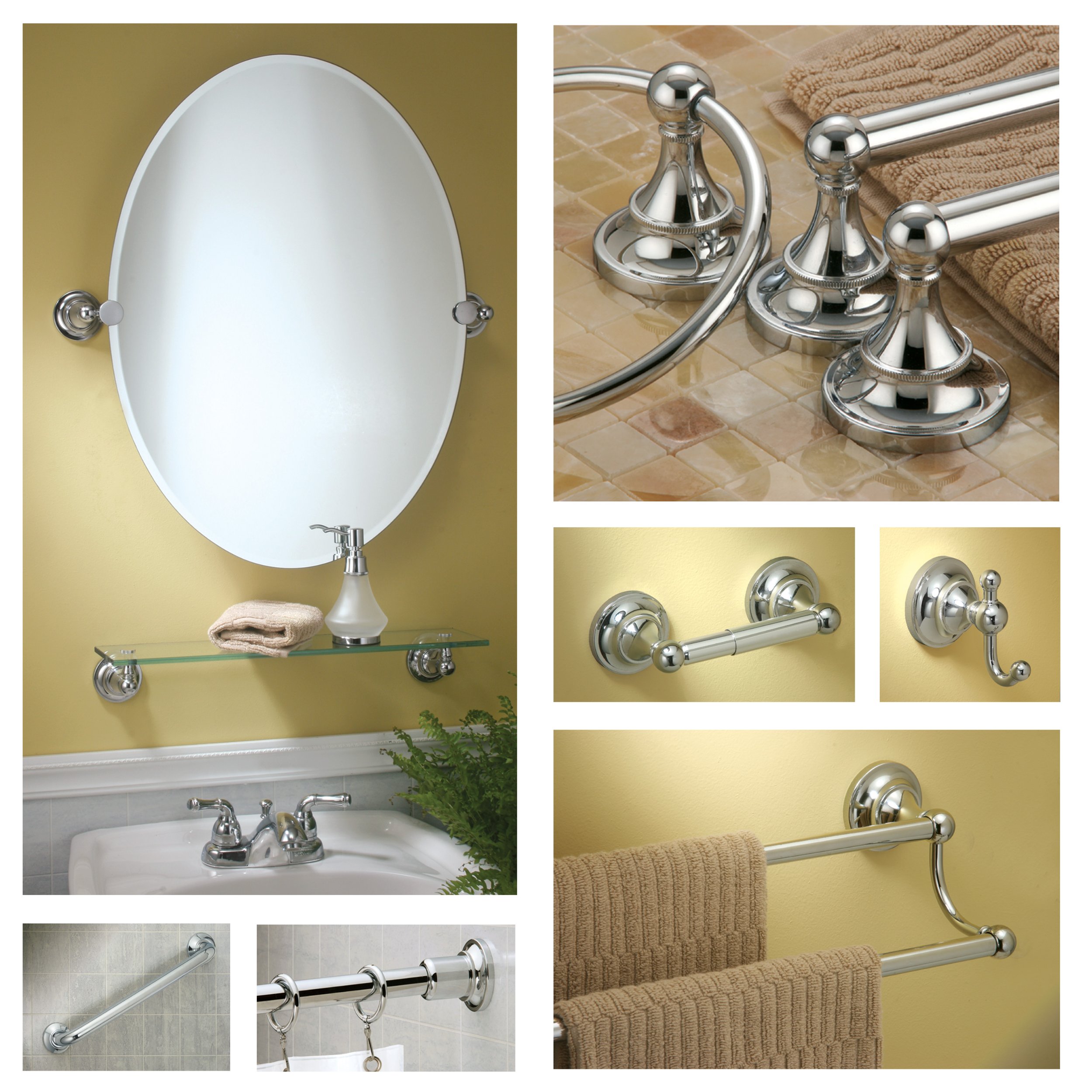 Gatco 4329 Tiara Oval Wall Mirror - Small Chrome Bathroom Vanity Mirror for Makeup & Home Decor