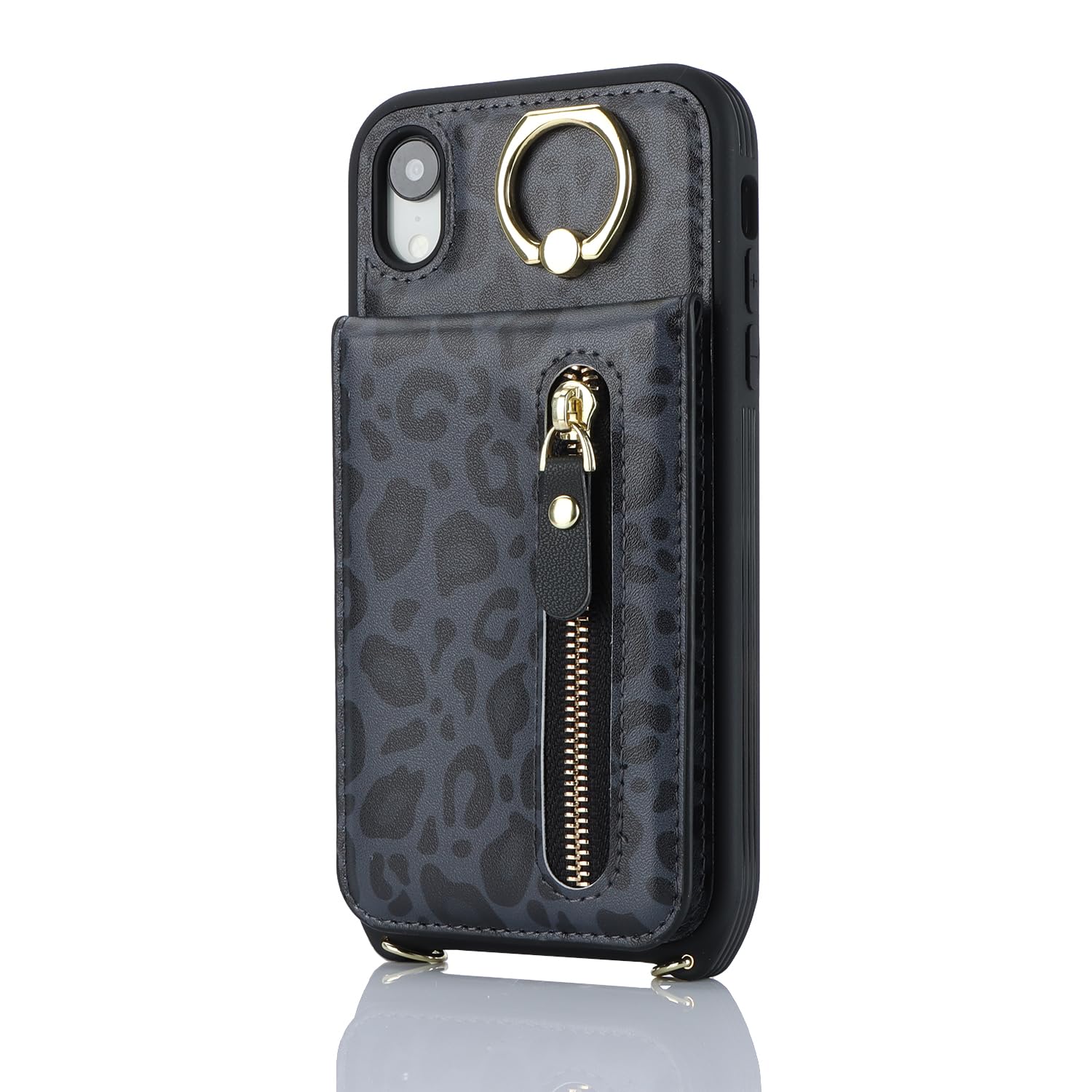 Premium iPhone XR Phone Case with Card Holder & Wrist Strap - Women's Wallet Case with Credit Card Slots, Kickstand & Zipper Closure (Black Leopard Print) - Perfect for Everyday Use, Travel & Hands-Free Convenience