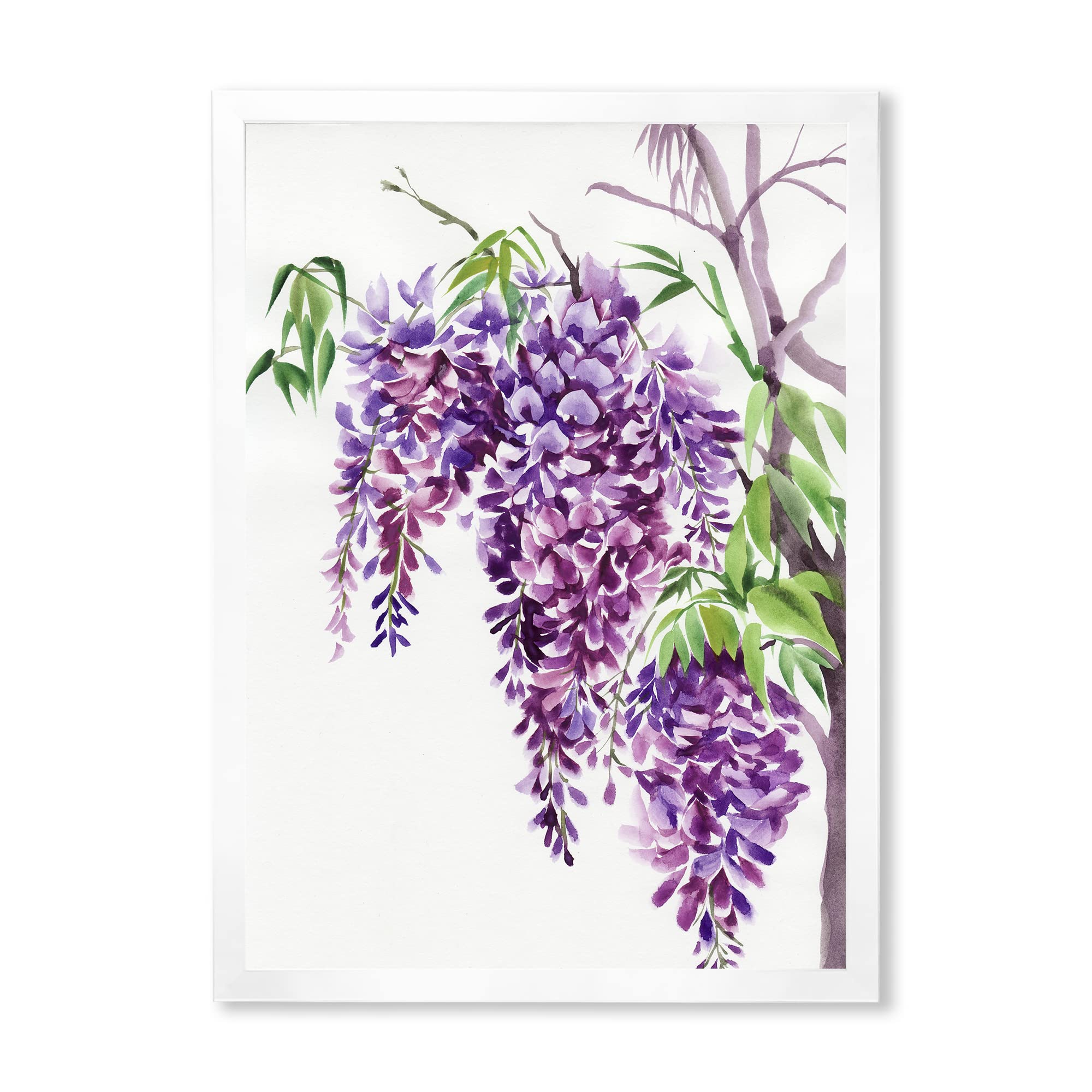 Purple Wisteria Branches Framed Wall Art - Traditional Floral Home Decor for Living Room, Bedroom & Office