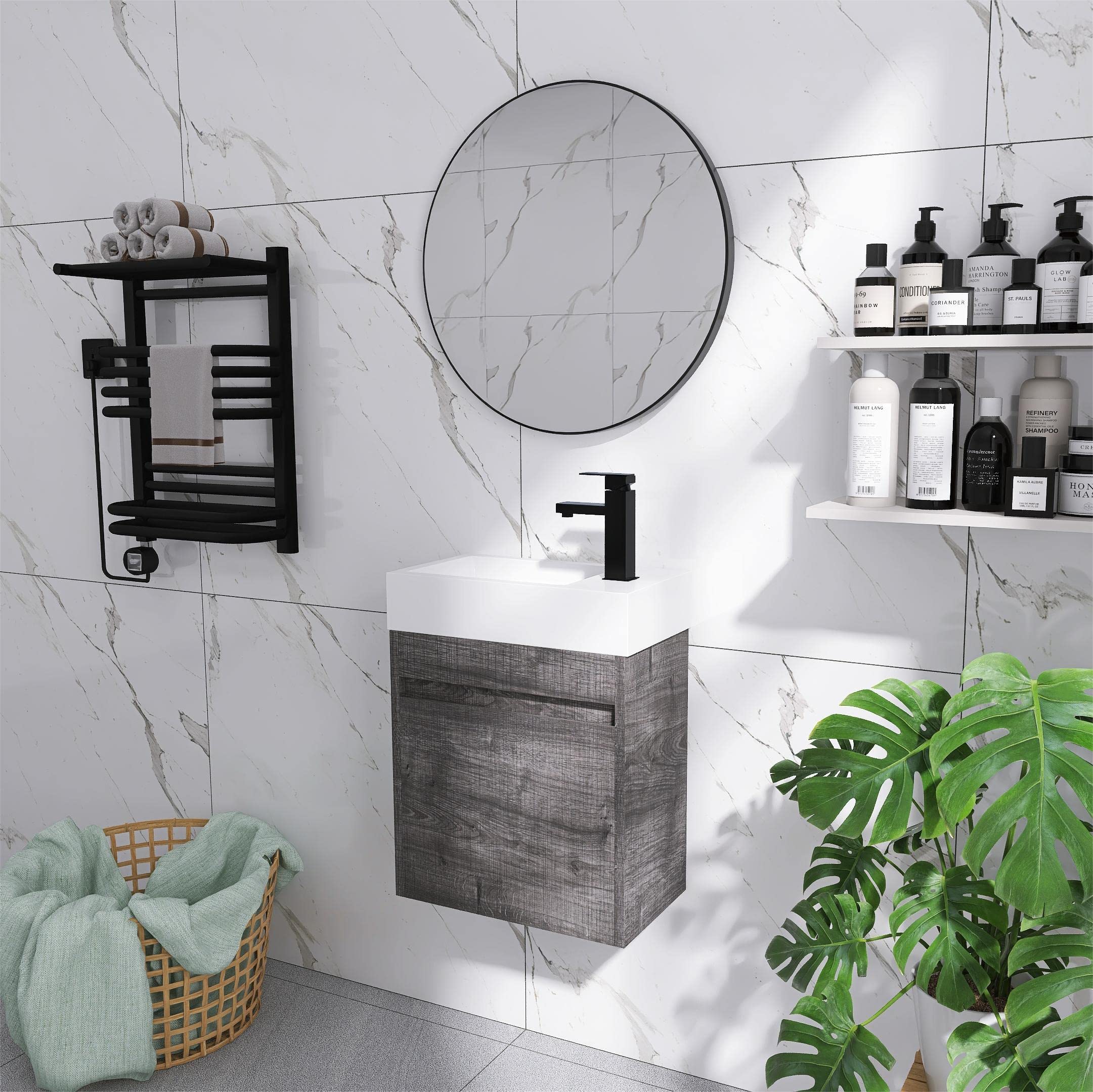 18 Inch Modern Floating Bathroom Vanity with Sink - Soft Close Single Sink Bathroom Cabinet (PGO, 18x10) - Perfect for Small Bathrooms, Powder Rooms & Space-Saving Home Decor
