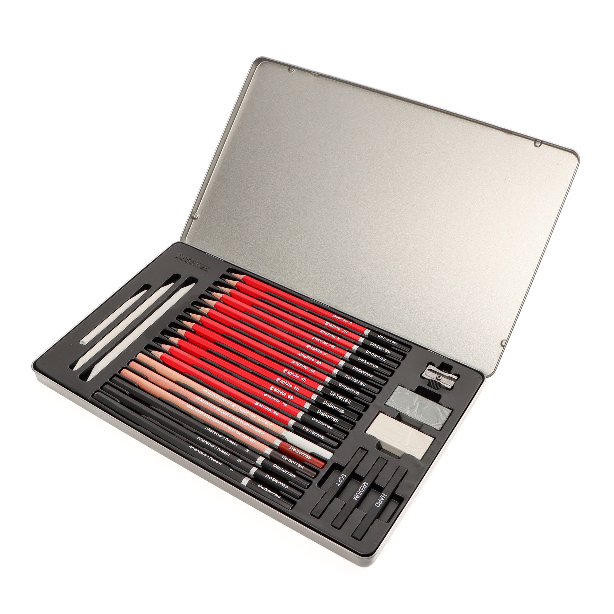 27 Piece Sketching Tin Box Set - Professional Artist Drawing Kit with Pencils, Charcoal & Accessories - Perfect for Beginners, Students & Artists - Ideal for Sketching, Shading & Art Projects