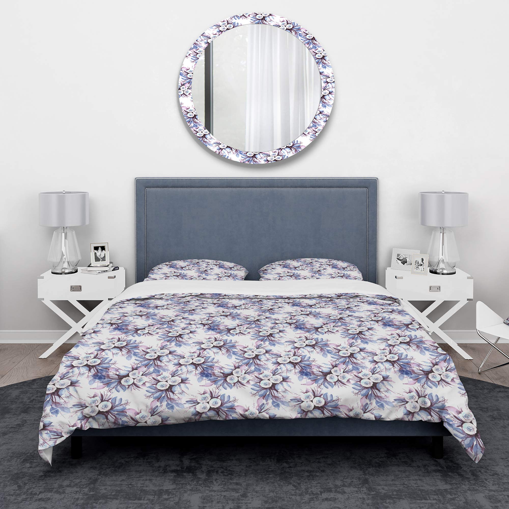 DesignQ Purple & Blue Floral Nautical Duvet Cover Set - Twin Size 3-Piece Coastal Bedding | All-Season Comfort for Beach House, Guest Room & Coastal Decor