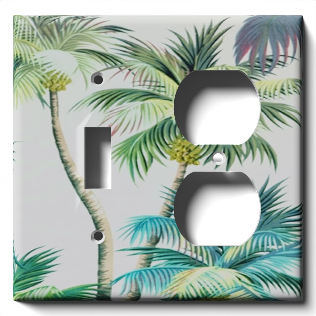 12-Pack Palm Tree Decorative Light Switch and Outlet Cover Plate - Single Toggle & Duplex Receptacle Combo Wall Plate for Home, Office, and Beach House Decor