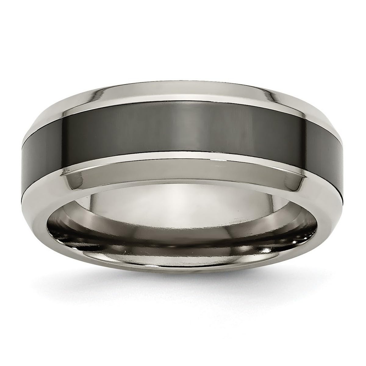 Polished Black Ceramic Beveled Band Ring with Titanium Base - Unisex Wedding, Engagement & Fashion Ring for Men & Women | Sizes 4-13 | Perfect for Everyday Wear, Anniversary Gifts & Couple Jewelry