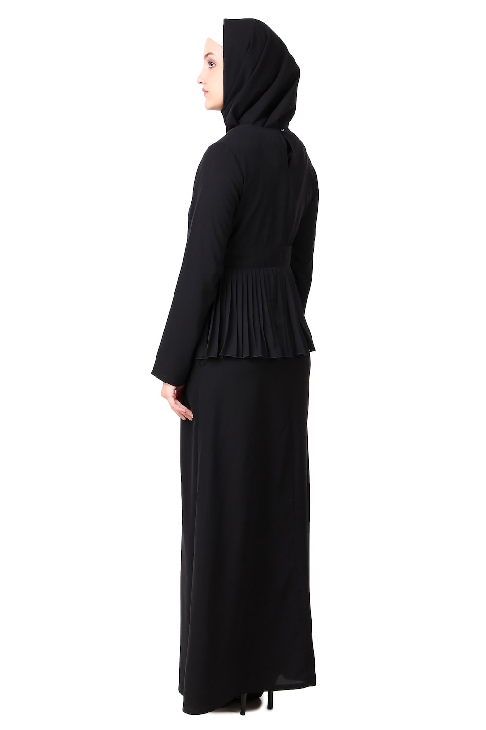 Elegant Frilled Georgette Waist A-Line Nida Abaya Dress - Perfect for Eid, Ramadan, and Special Occasions