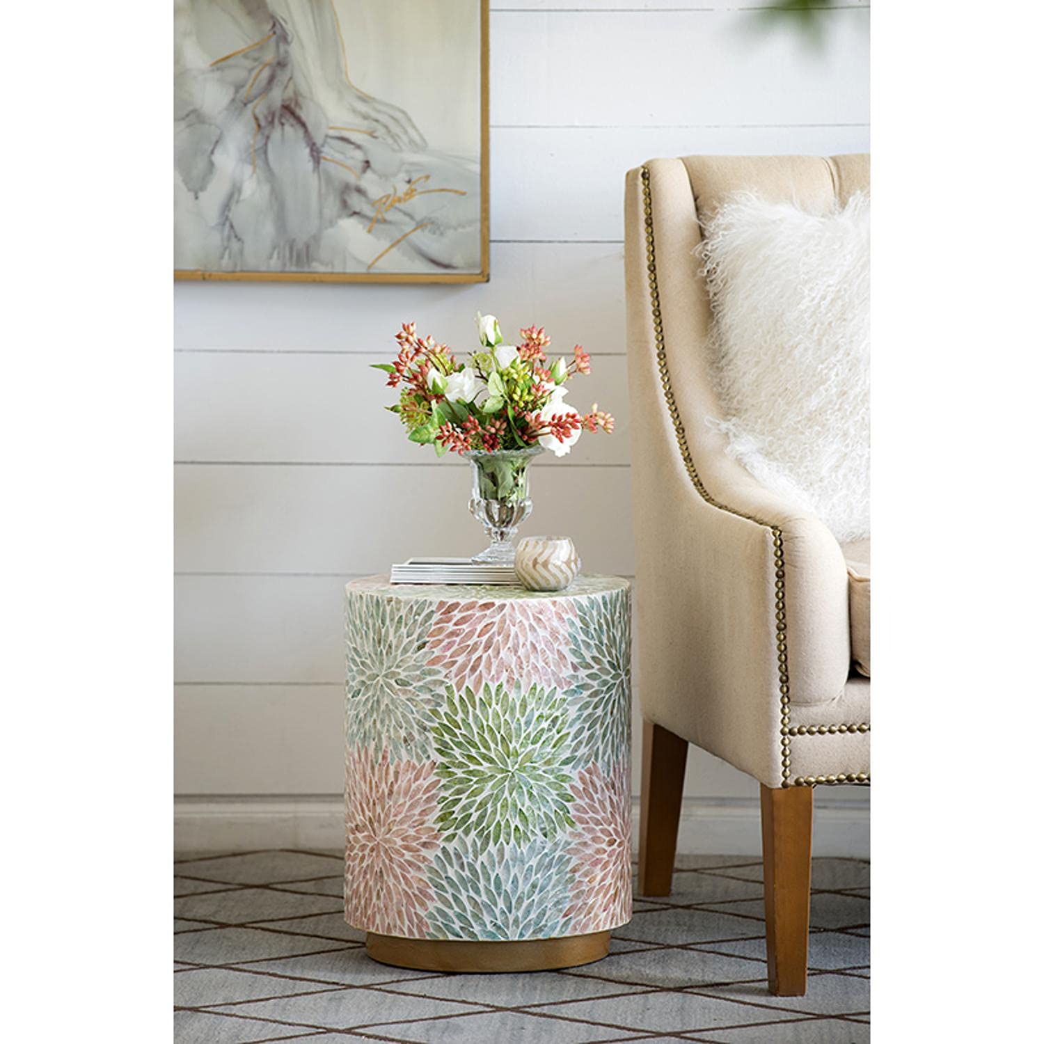A&B Home Cylinder Capiz Stool - 18