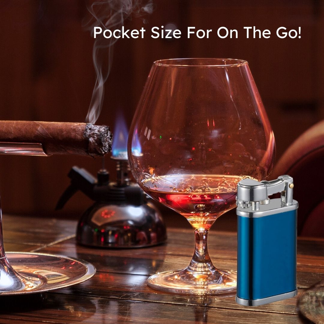 Visol Elegance Blue Soft Flame Flint Lighter - Windproof Refillable Butane Lighter for Cigars, Candles & Outdoor Use - Premium Pocket Lighter for Smoking, Camping & Home Essentials