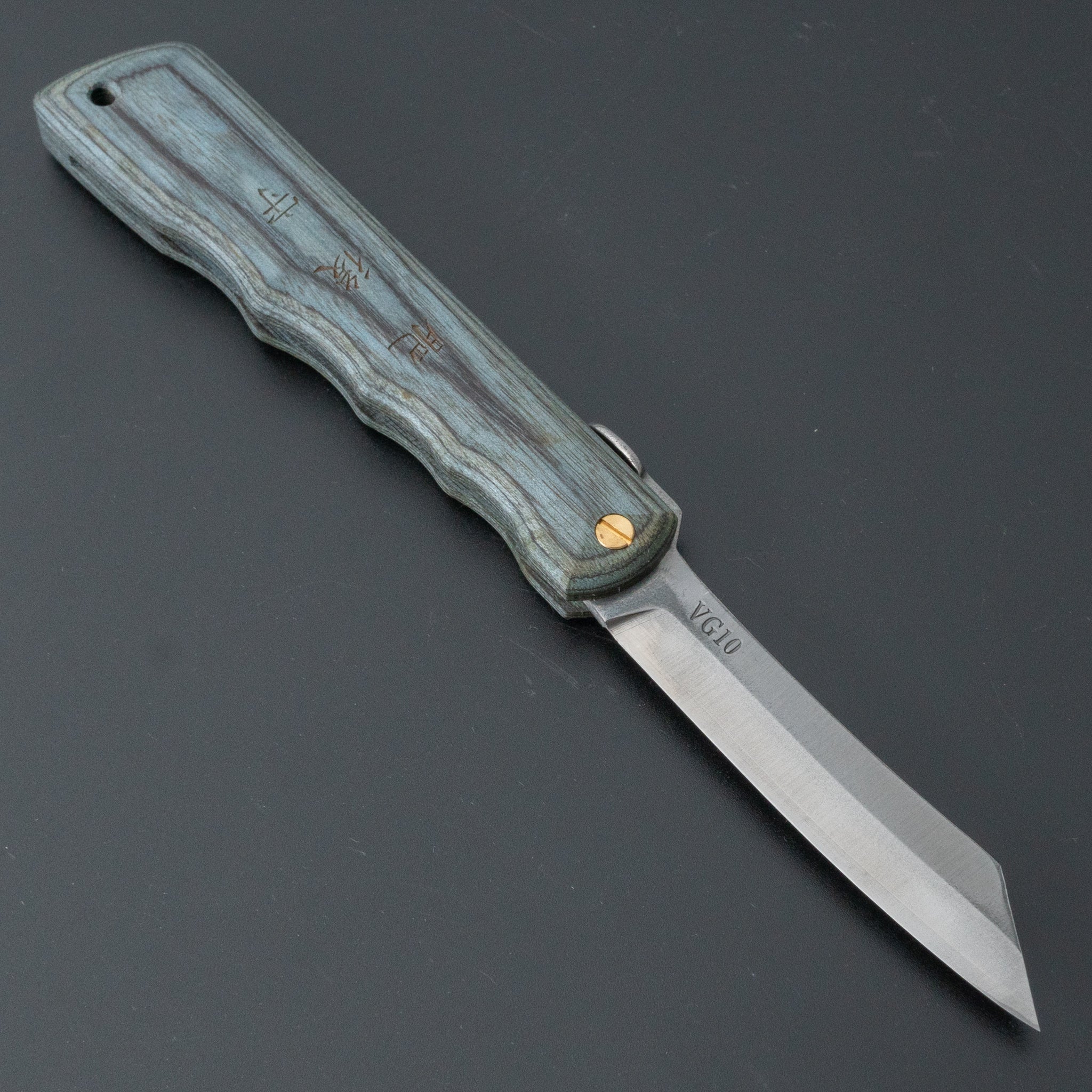 Higonokami VG10 Folding Pocket Knife with Pakka Wood Handle - Blue Japanese Style Utility Knife for Camping, Hiking & Everyday Carry (EDC)