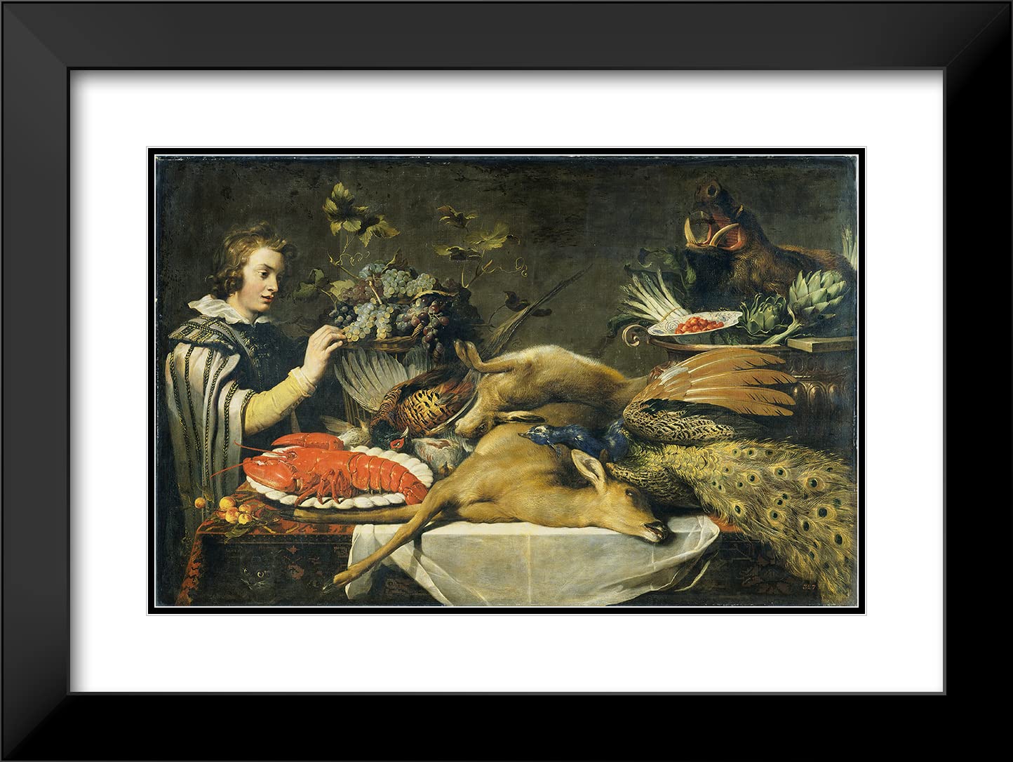 Frans Snyders 'Pantry Scene with a Page' 18x13 Black Modern Framed Art Print - Double Matted Museum Quality Reproduction (1612) - Perfect for Dining Room, Living Room or Office Wall Decor