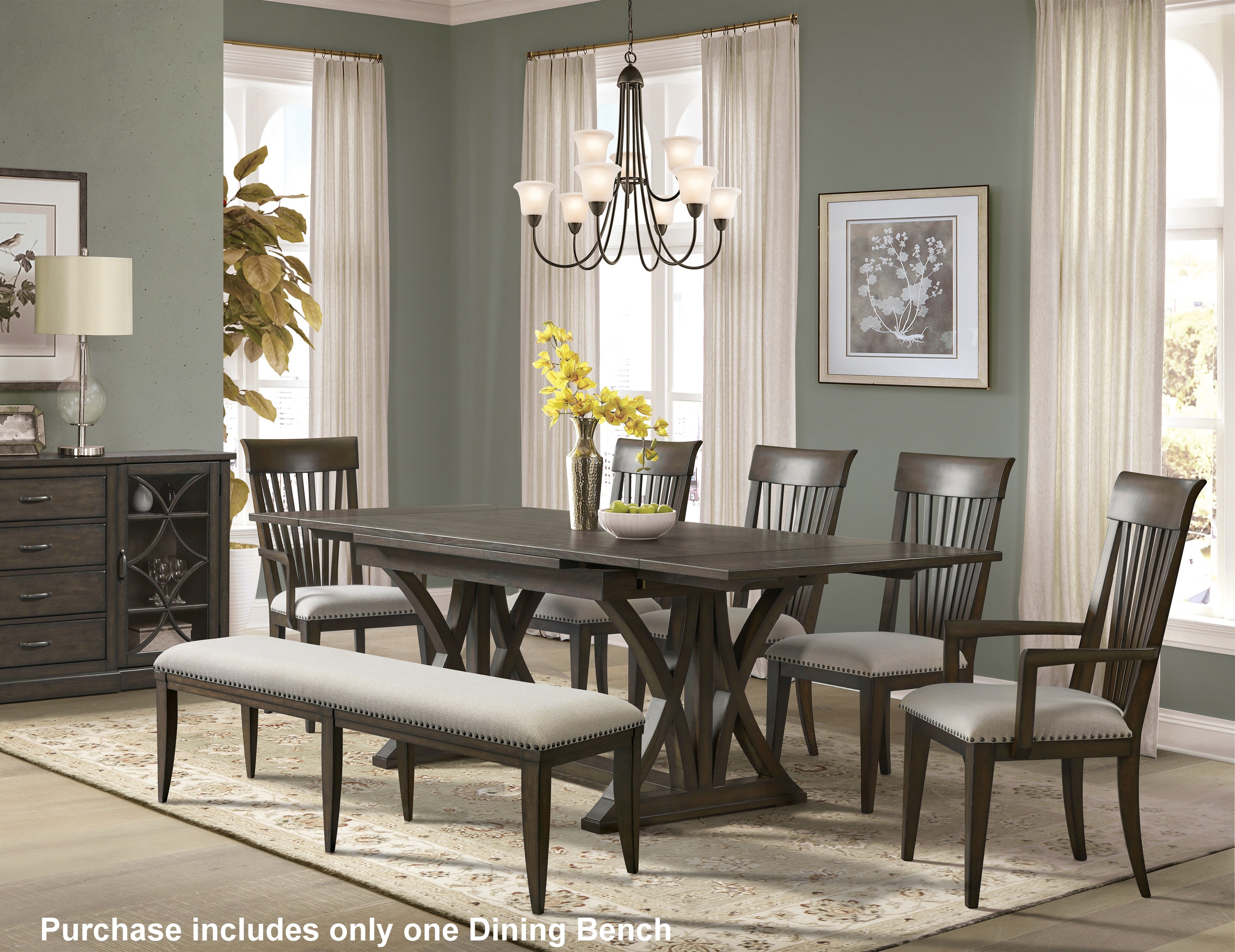 Roundhill Furniture Grant Nailhead Trim Upholstered Dining Bench in Grey - Stylish Seating for Kitchen, Dining Room & Entryway