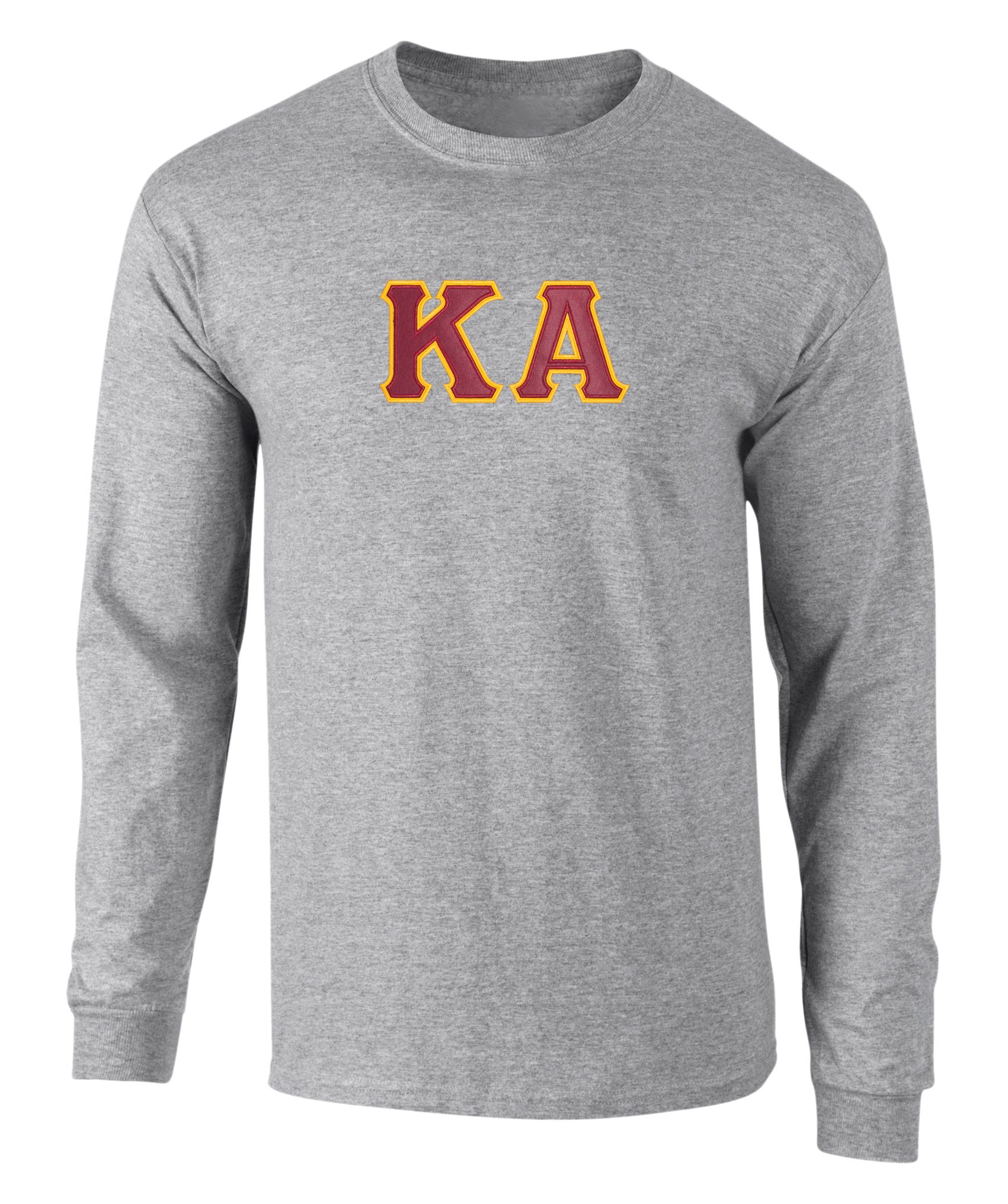 Kappa Alpha Twill Letter Long Sleeve T-Shirt for Men - Comfortable Cotton Crewneck Top for College, Fraternity & Casual Wear