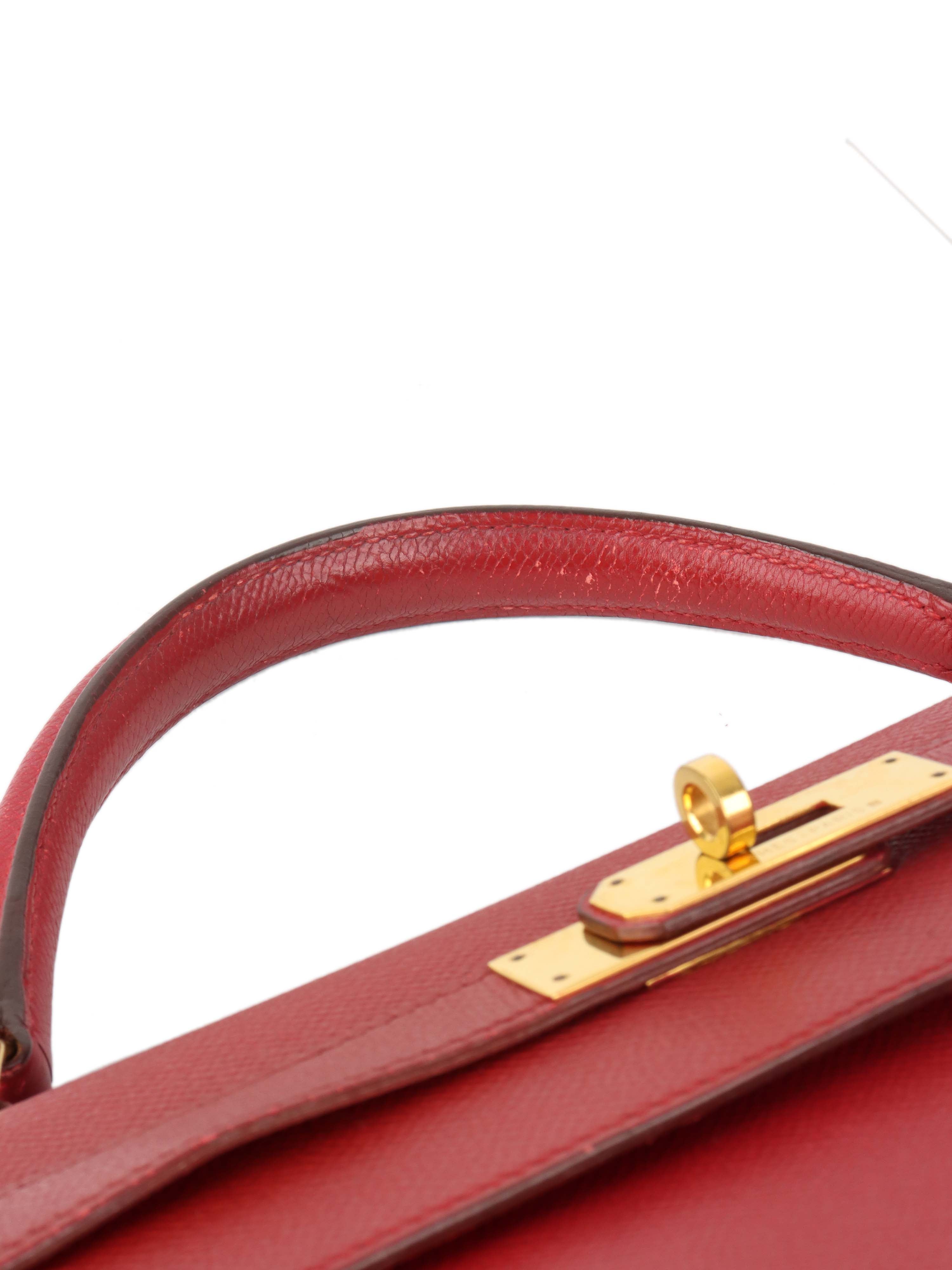 Authentic Hermes Kelly 32 Bag Rouge H Red Gold Hardware 1994 Vintage - Luxury Handbag for Women, Perfect for Parties & Special Occasions