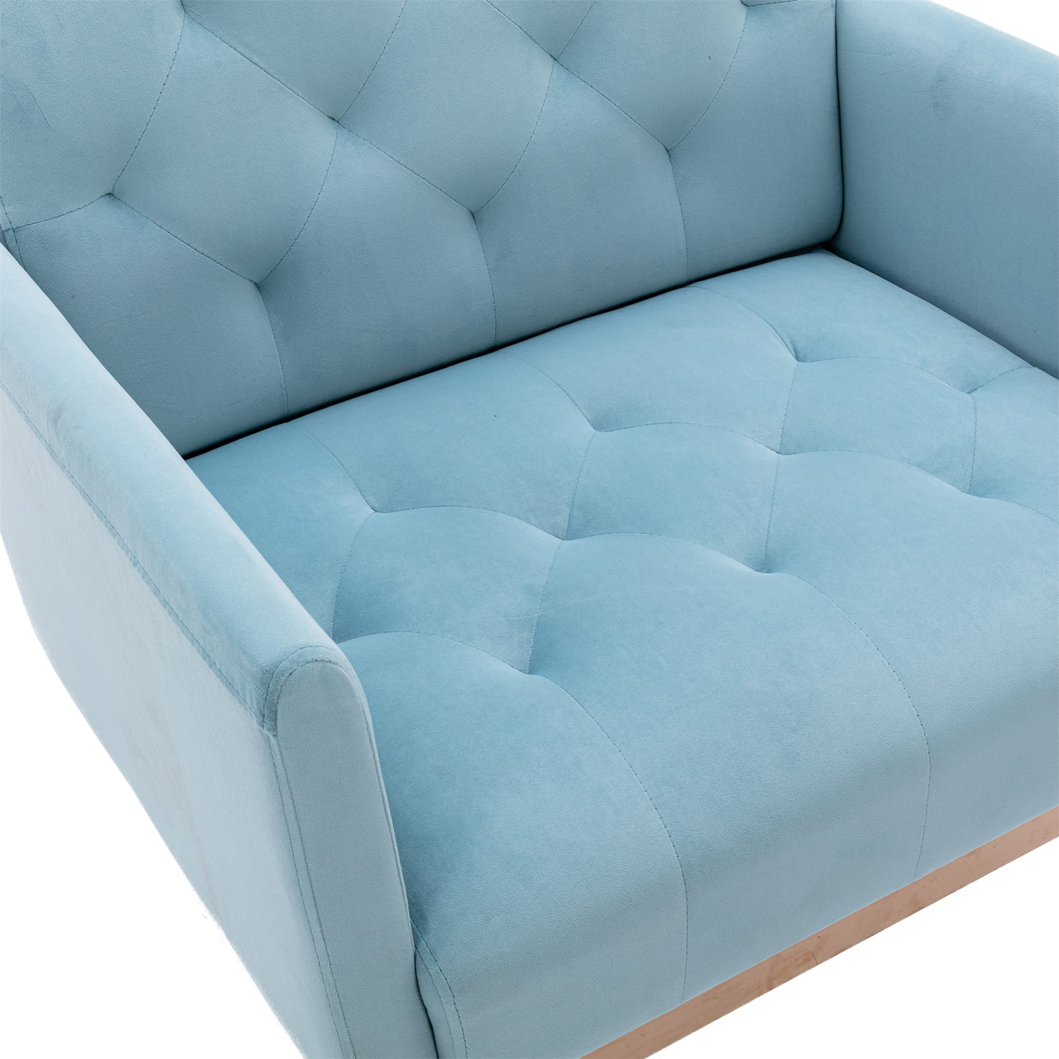 Velvet Accent Chair with Golden Metal Legs - Square Single Sofa Chair for Living Room, Bedroom, Coffee & Reception Areas - Light Blue Modern Lounge Seating for Home & Office Decor