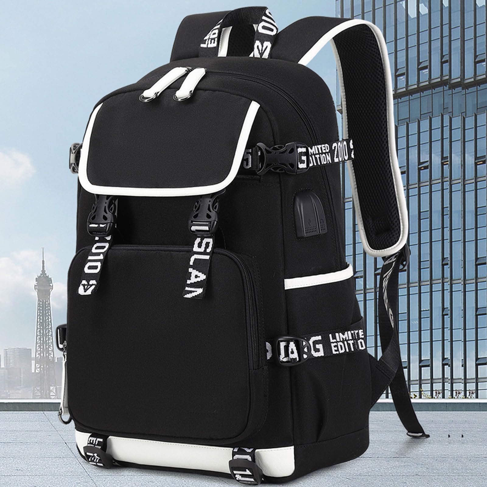 Large Capacity Waterproof Kids Backpack with USB Charging Port - Durable School Backpack for Girls (Black) | Perfect for School, Travel & Daily Use
