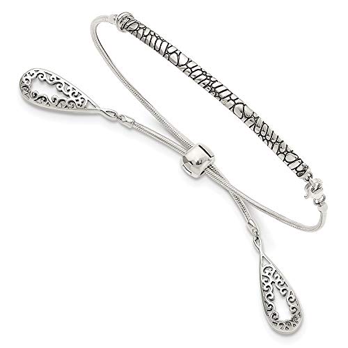 925 Sterling Silver 3.5mm Teardrop Filigree Adjustable Bracelet for Women - Elegant Jewelry Gift for Birthday, Anniversary & Special Occasions