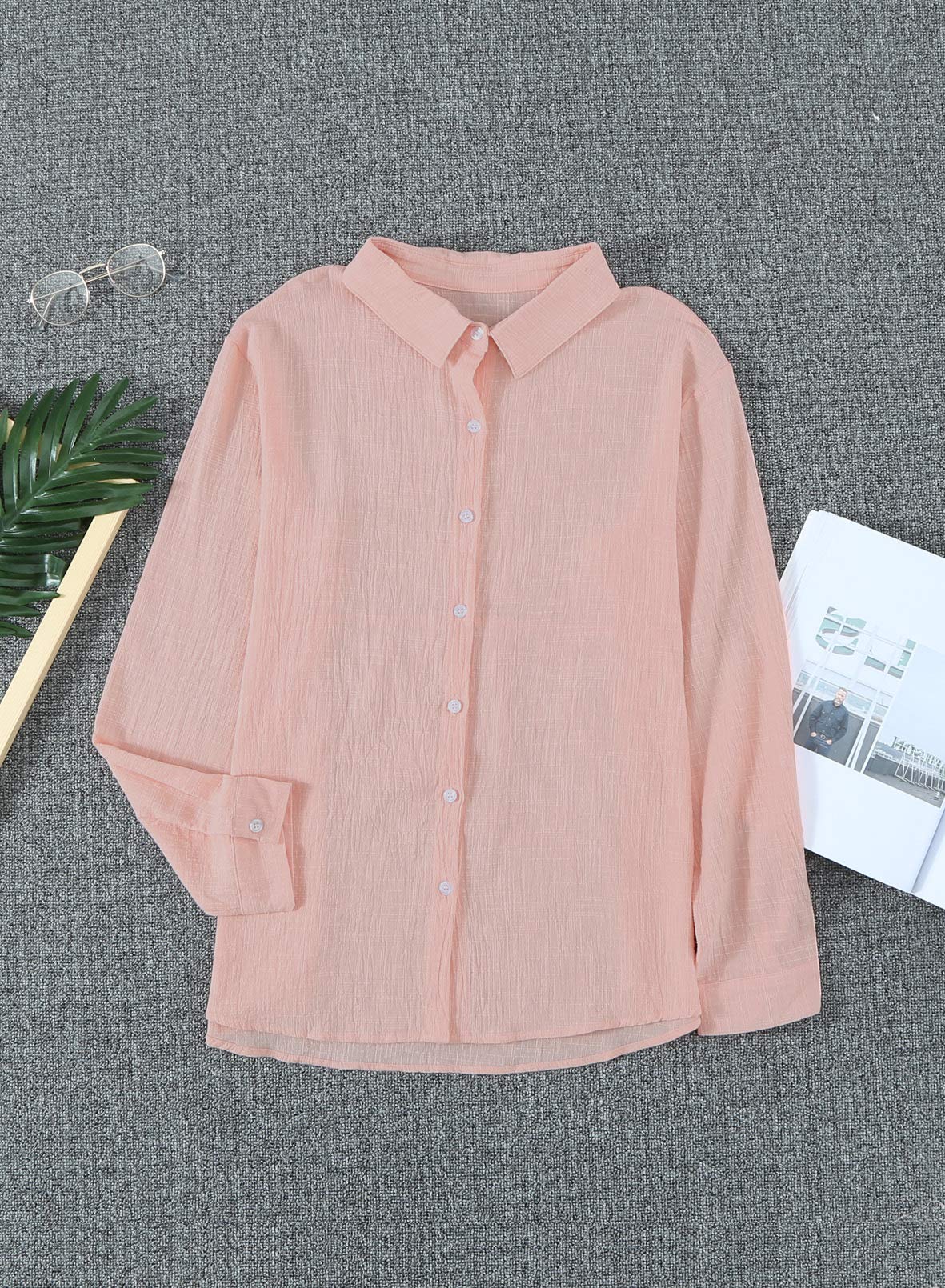 Stylish Women's V-Neck Roll Up Sleeve Button Down Blouse Tops - Casual Office Wear & Summer Outfits for Women