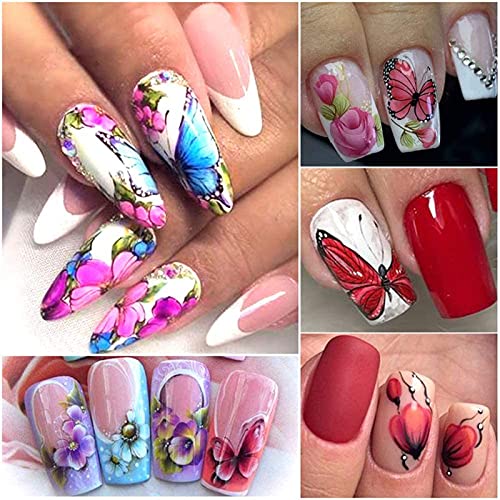 18 Sheets Butterfly Nail Art Stickers - Water Transfer Nail Decals with Flowers & Butterflies for Manicure - DIY Nail Art Design for Salon, Home, Party & Special Occasions