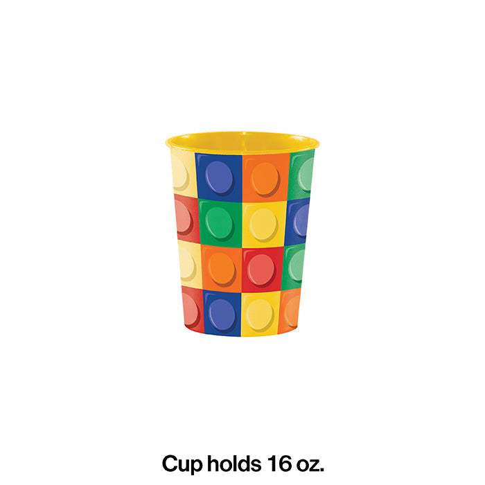 12-Piece Bulk Block Party 16 oz Plastic Cups - Colorful Disposable Party Cups for Weddings, Birthdays & Outdoor Events