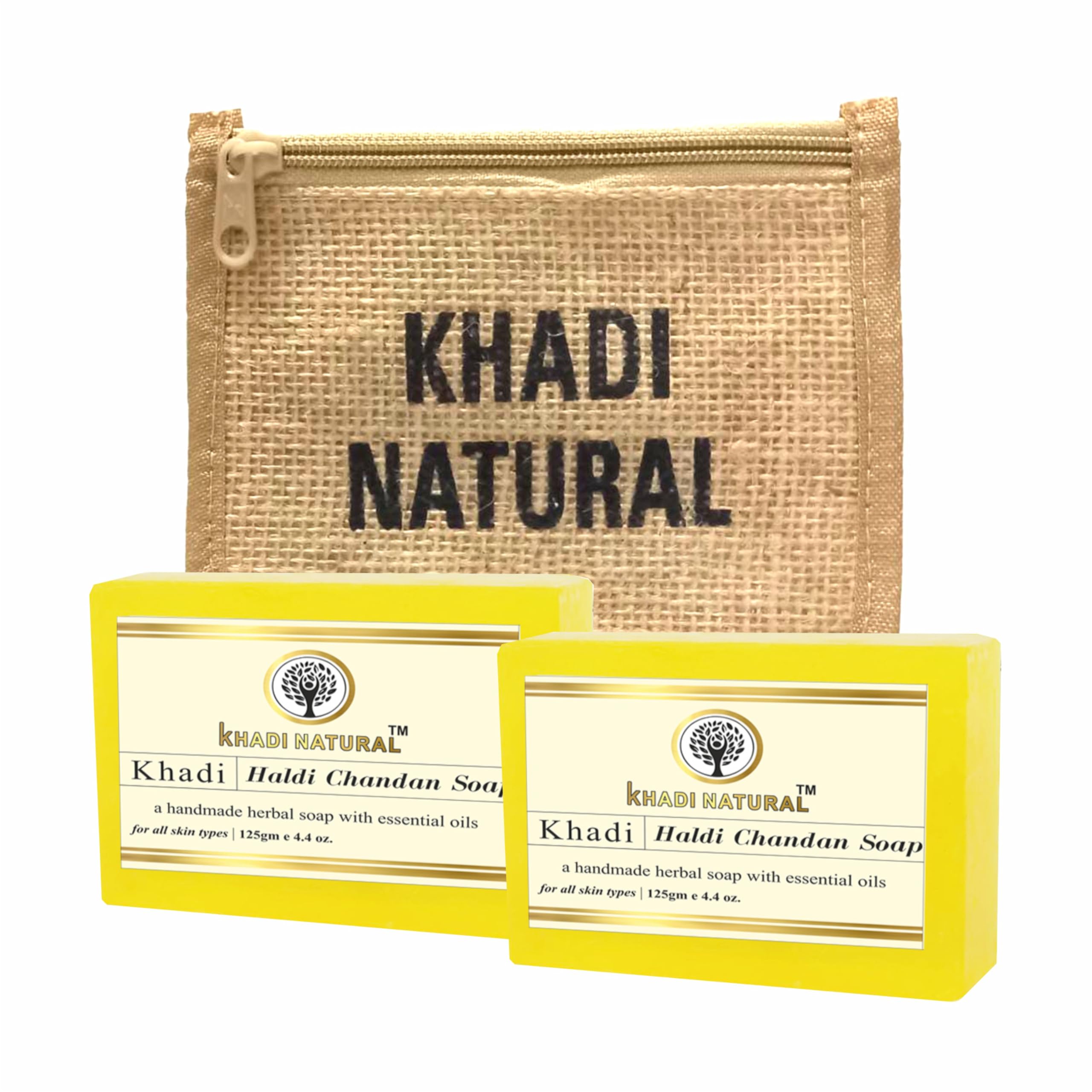 Khadi Natural Handmade Soap Gift Set - 100% Organic Herbal Soap with Essential Oils for All Skin Types | Haldi Chandan Ayurvedic Soap Bar (125g) | Perfect for Spa Day, Self-Care Gifts & Eco-Friendly Bathing