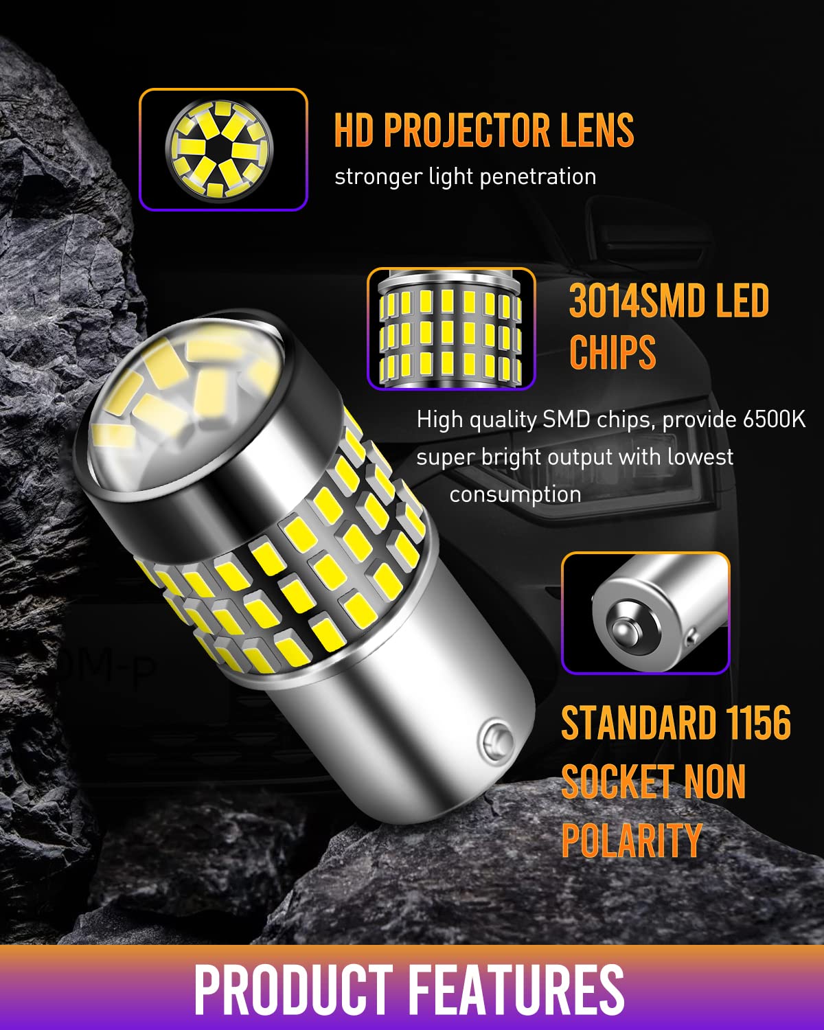 LUYED 1156 LED Bulb - 1800 Lumens Super Bright 3014 78-EX Chipsets - Compatible with 1156 1141 1003 7506 Sockets - Ideal for Backup Reverse Lights, Brake Lights, Tail Lights, RV Lights - Xenon White (Pack of 2) - Perfect for Automotive, Marine & Off-Road Vehicle Lighting Upgrades