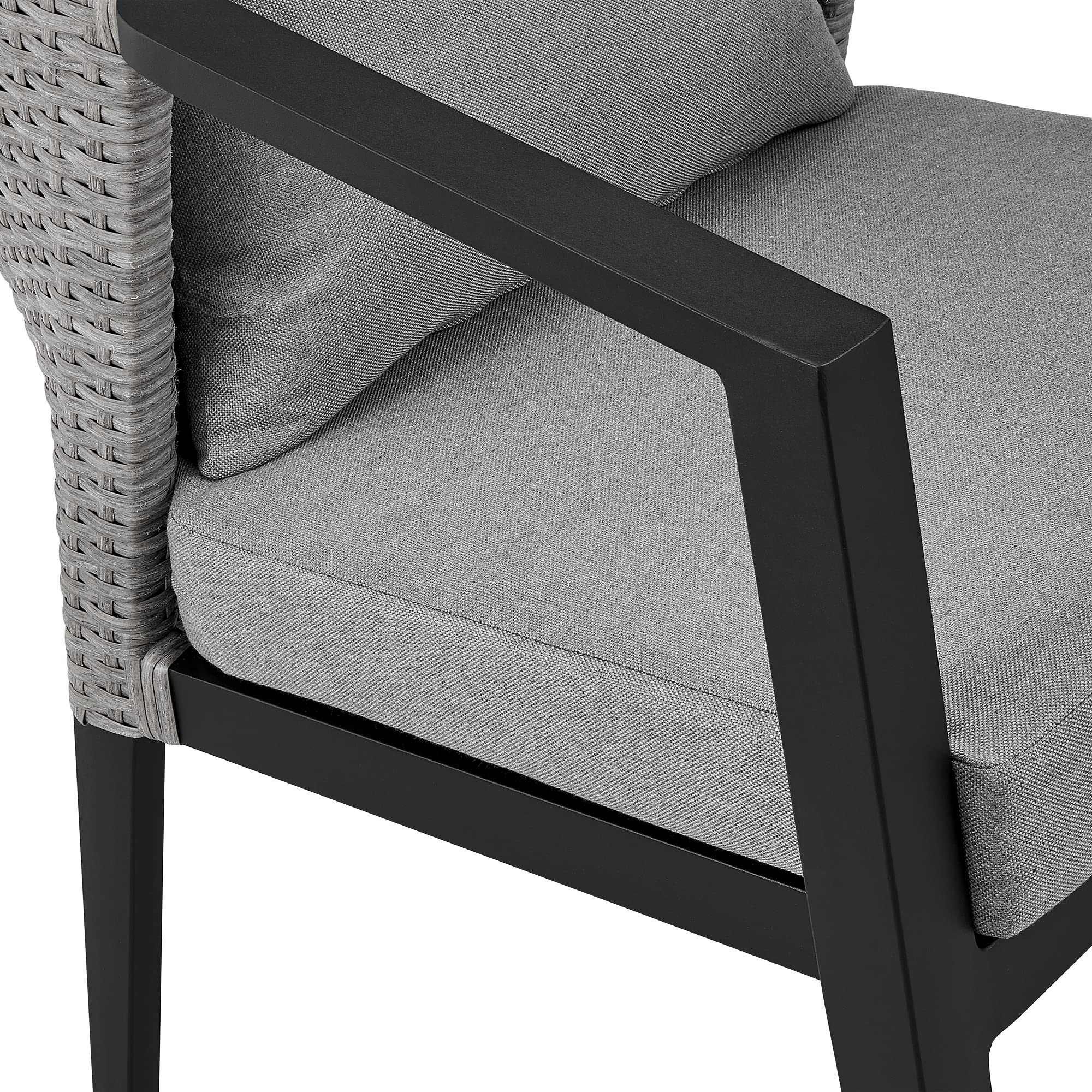 Armen Living Aileen Modern Outdoor Patio Dining Chairs - Set of 2 Black Wicker and Metal Stackable Chairs for Garden, Poolside, Deck & Patio Furniture