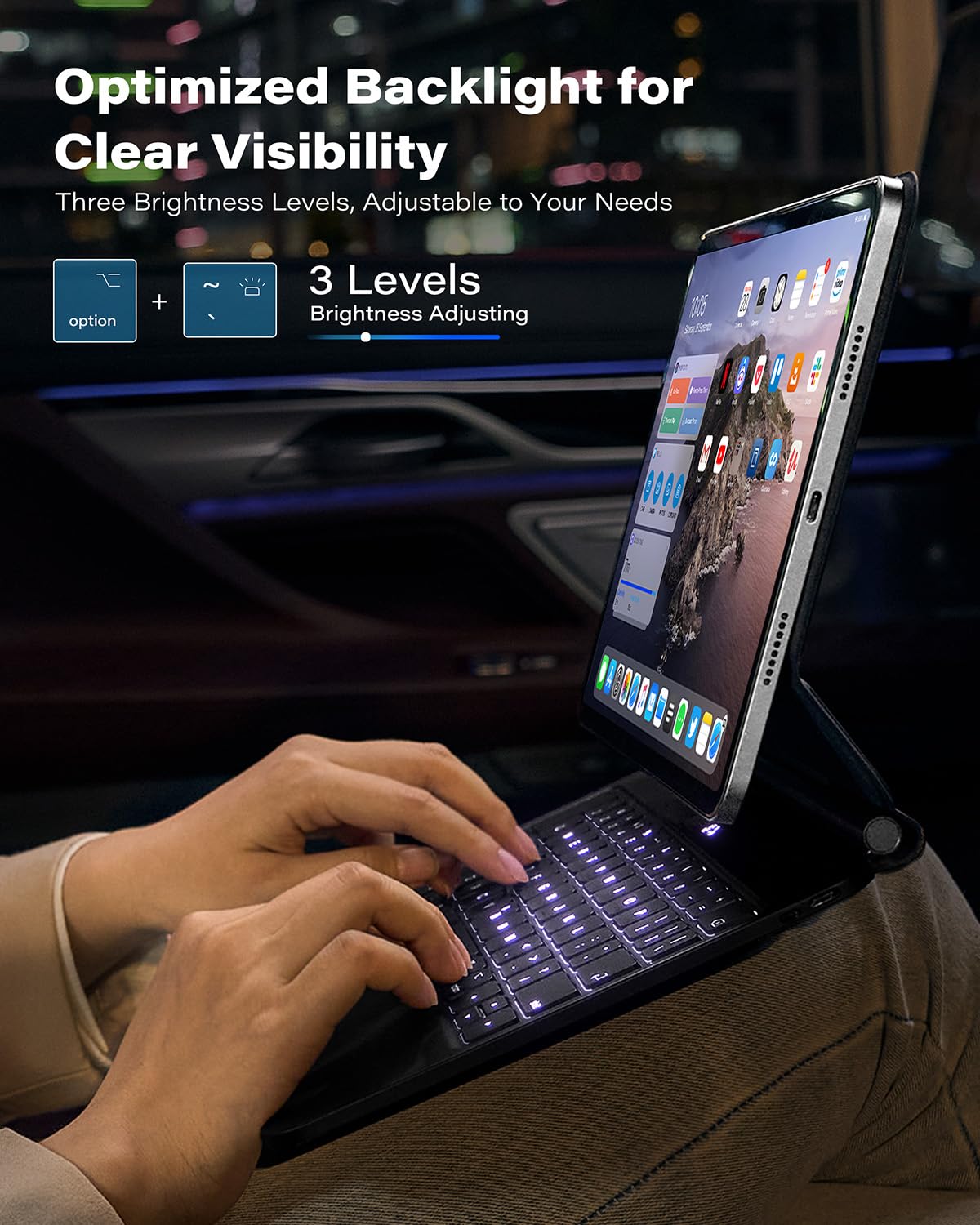 A2C Magnetic Keyboard Case for iPad Pro 13-inch (2024 M4) - Ultra Slim Bluetooth Keyboard with Backlit Keys, Multi-Touch Trackpad & Floating Stand | Perfect for Work, Study & Travel | Black