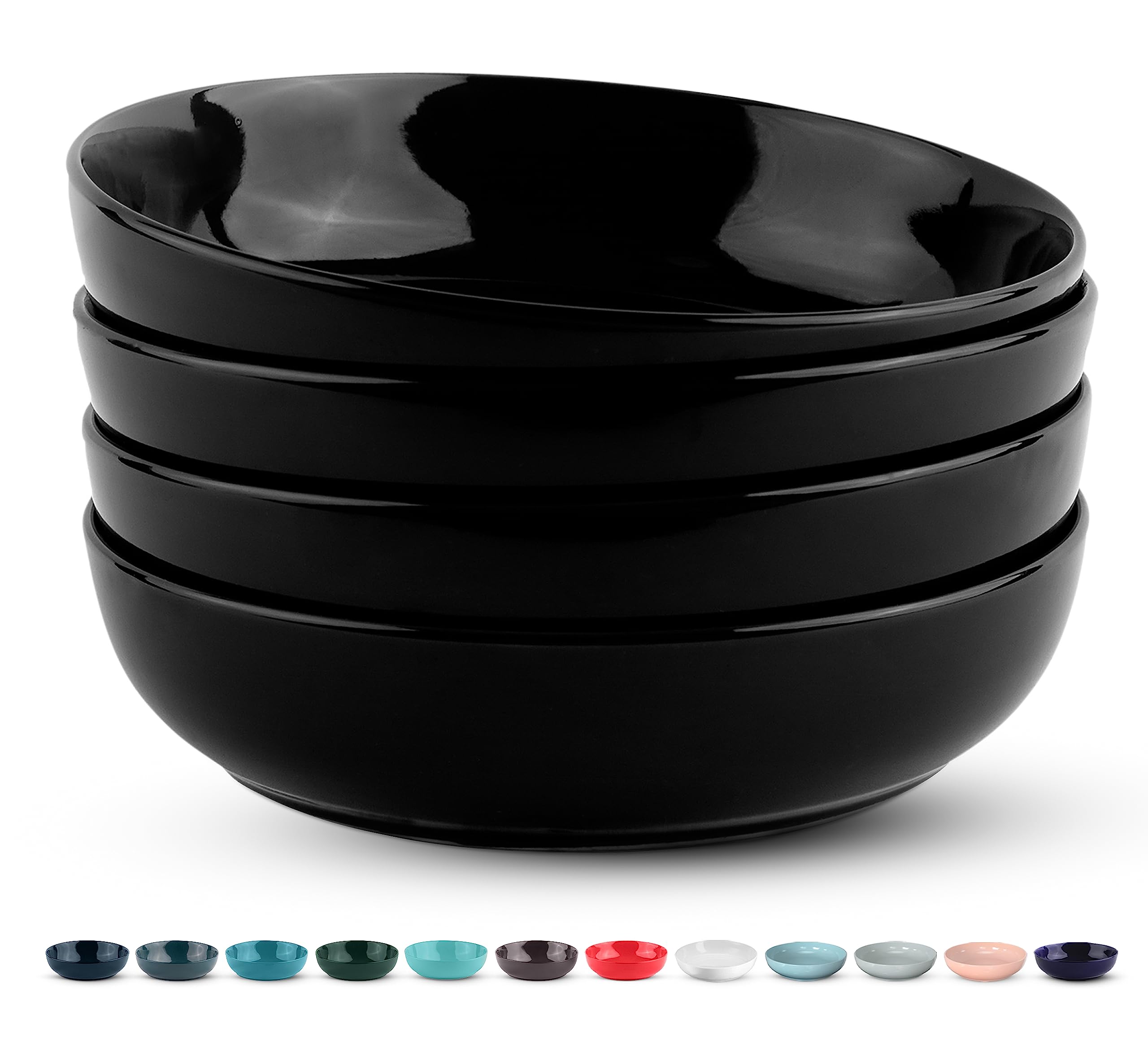 Premium Porcelain Pasta Bowl Set - 4 Large 40oz Microwave & Dishwasher Safe Serving Bowls for Pasta, Soup, Salad & Desserts - Elegant Black Tableware for Restaurants, Dinner Parties & Home Dining