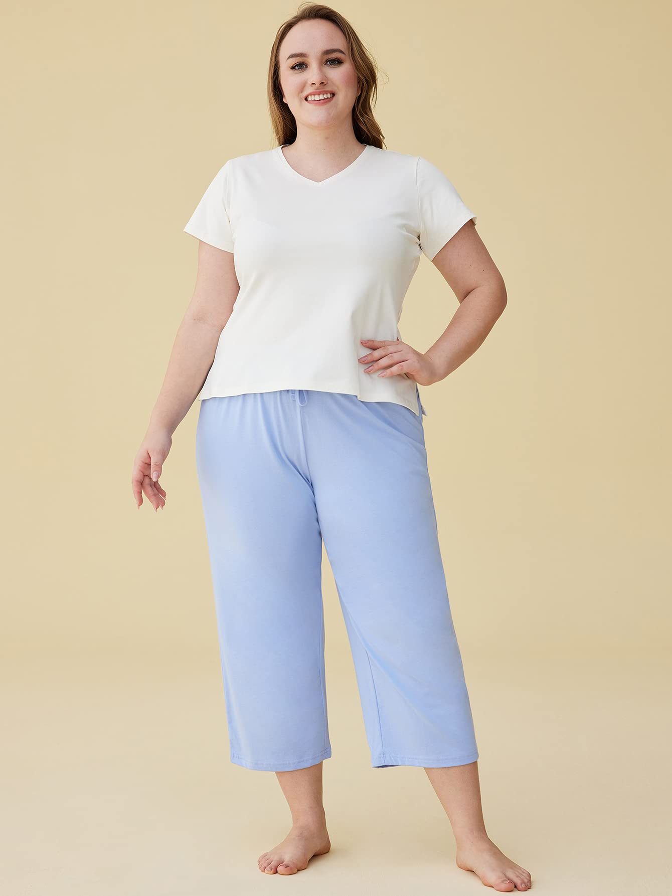Latuza Women's Cotton Capri Pants for Sleep & Lounge - Soft Stretchy Comfortable Sleepwear for Nightwear, Yoga & Relaxation at Home