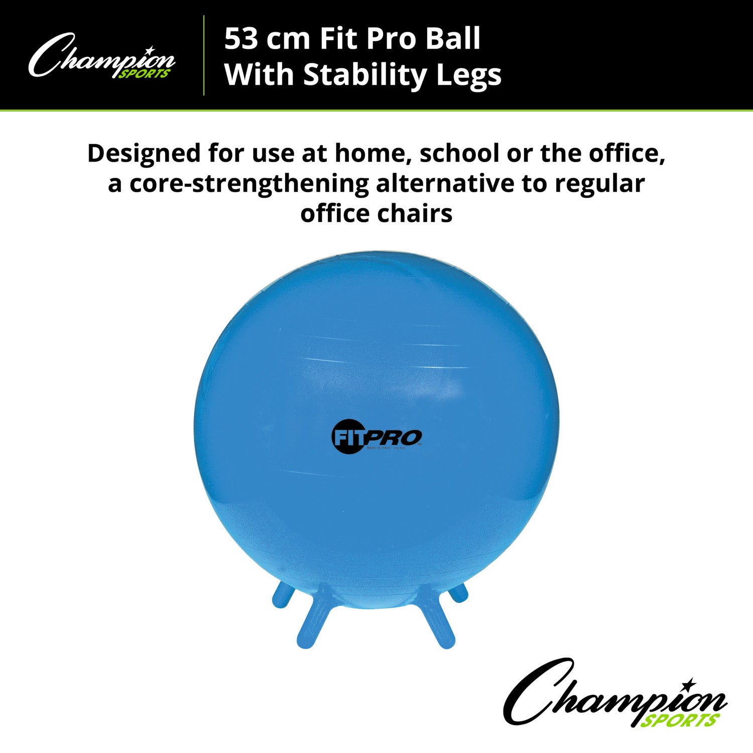 Champion Sports FitPro Stability Leg Exercise Ball 55cm - Royal Blue for Yoga, Pilates & Home Workouts - Improve Balance & Core Strength