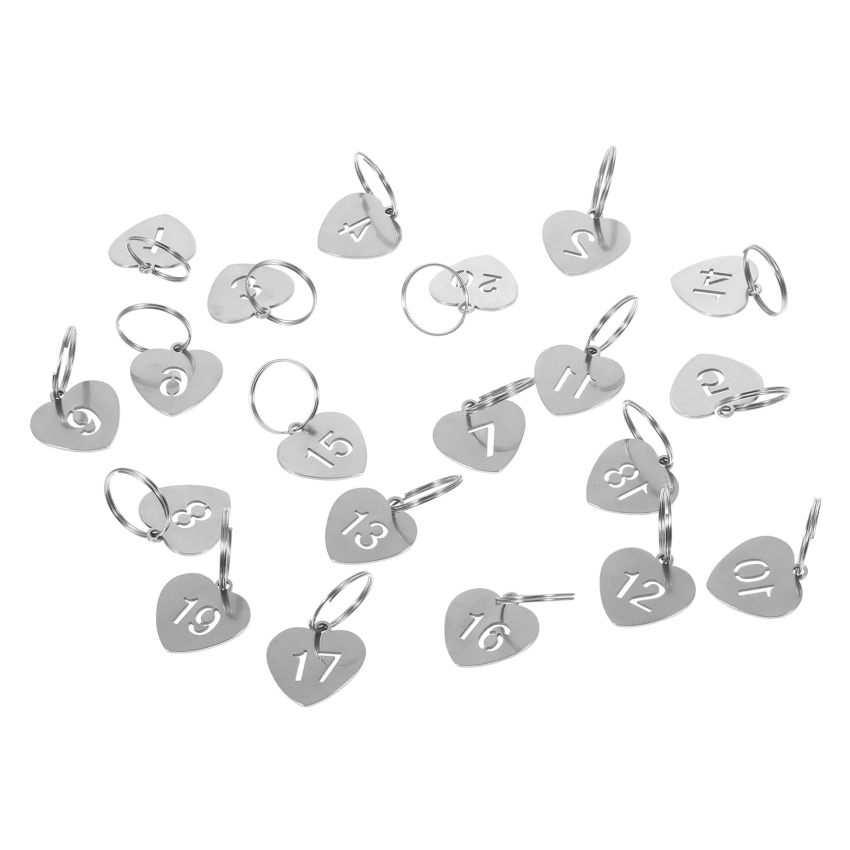 INOOMP Heart Shaped Metal Hanging Number Tags 1-20 - Durable Key Organizer Tags for Keys, Lockers, Luggage & Backpacks - Perfect for Home, Office & School Organization