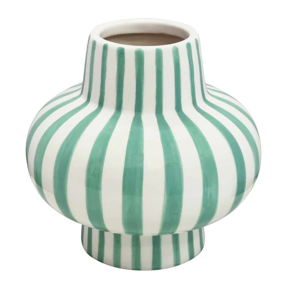 Jaimie Stripe Ceramic Vase 6.5 Inch Round Home Decor - Mint Green Modern Flower Vase for Living Room, Dining Table, Wedding Centerpiece Decorations