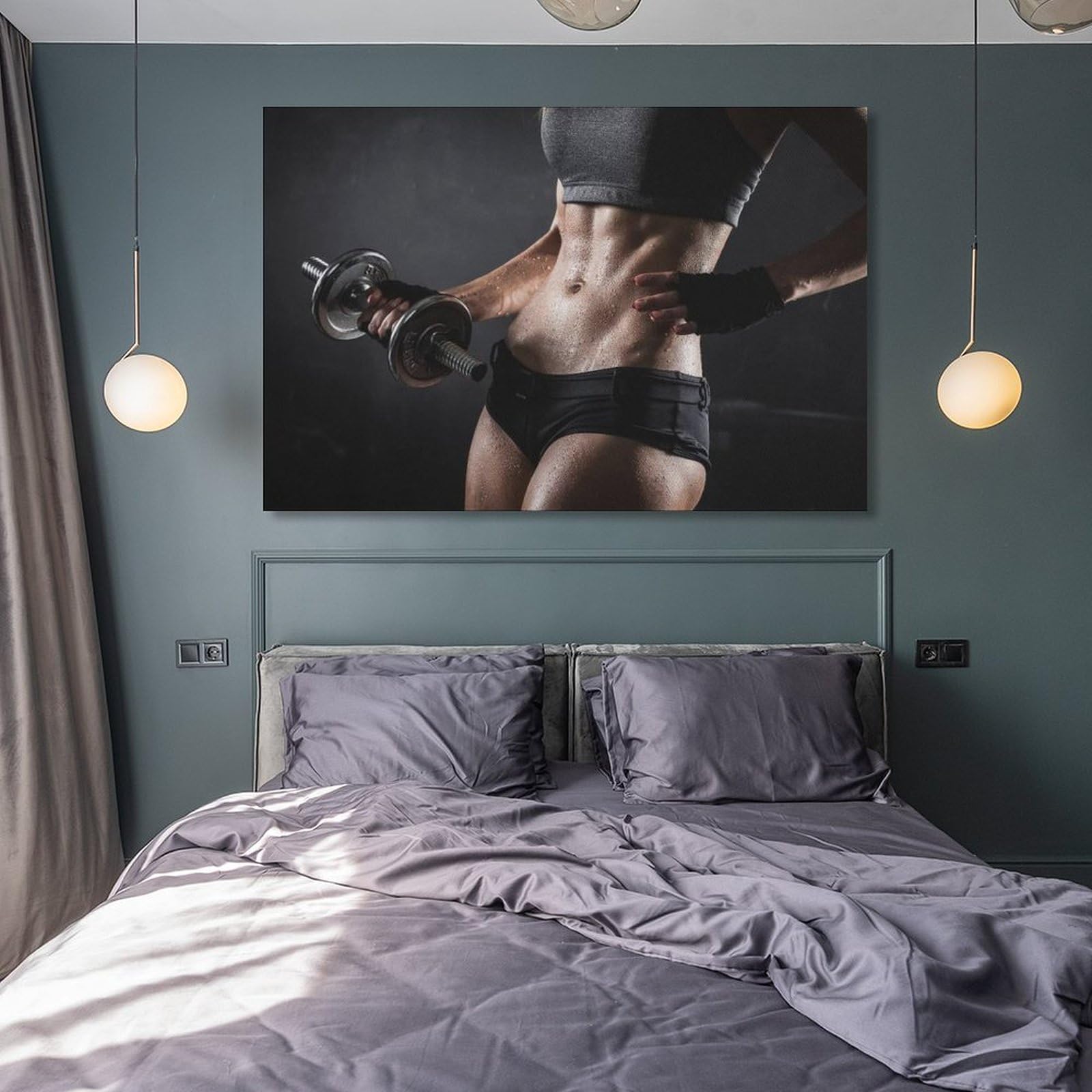 Fitness & Gym Wall Art - Motivational Dumbbell & Female Body Canvas Poster - Modern Home & Bedroom Decor - 16x24 Inches (40x60cm) - Perfect for Workout Rooms, Home Gyms & Inspirational Spaces