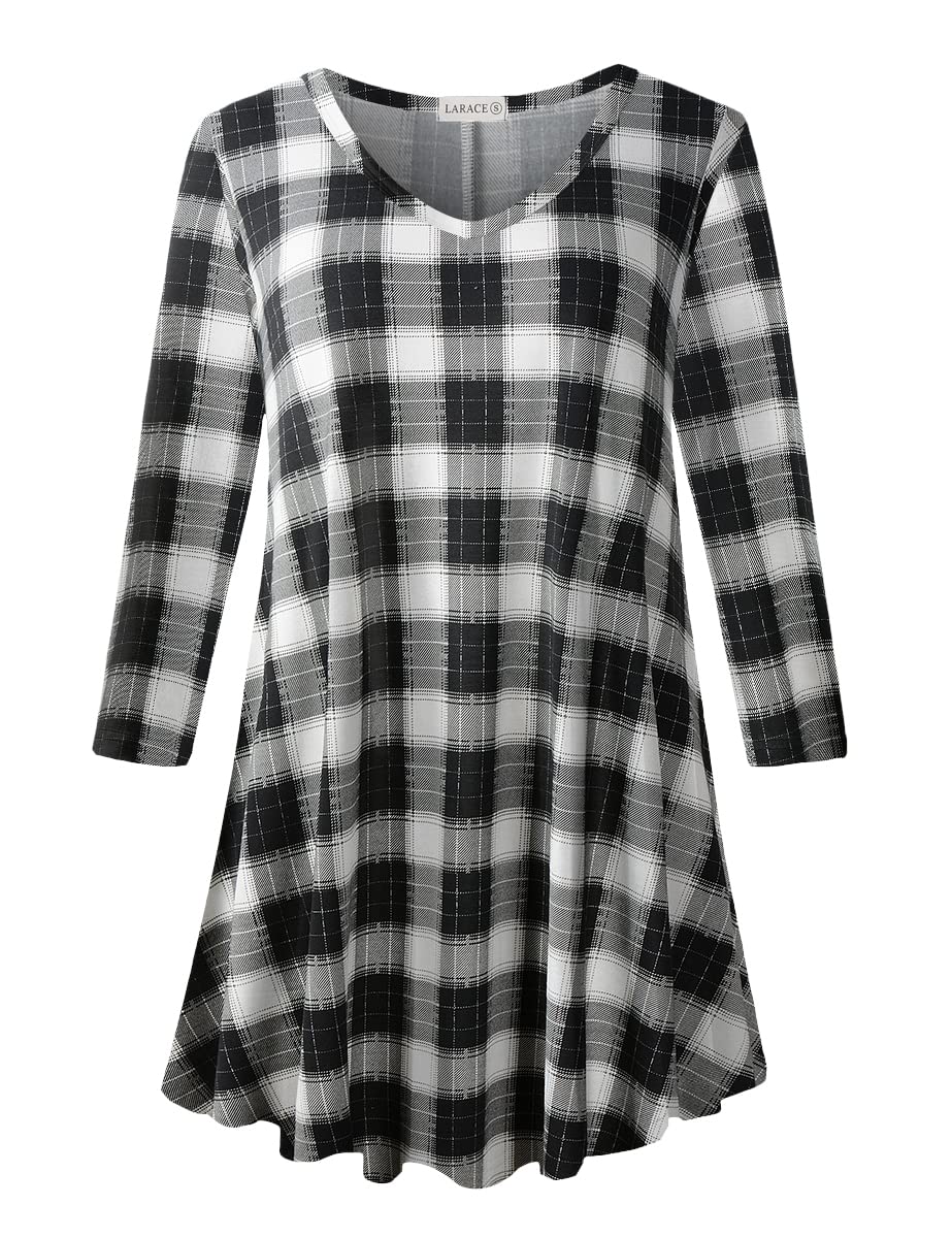 LARACE Women's Plus Size 3/4 Sleeve V-Neck Tunic Tops - Loose Fit Flowy Blouse for Leggings | Casual Wear, Work Office & Daily Outfits
