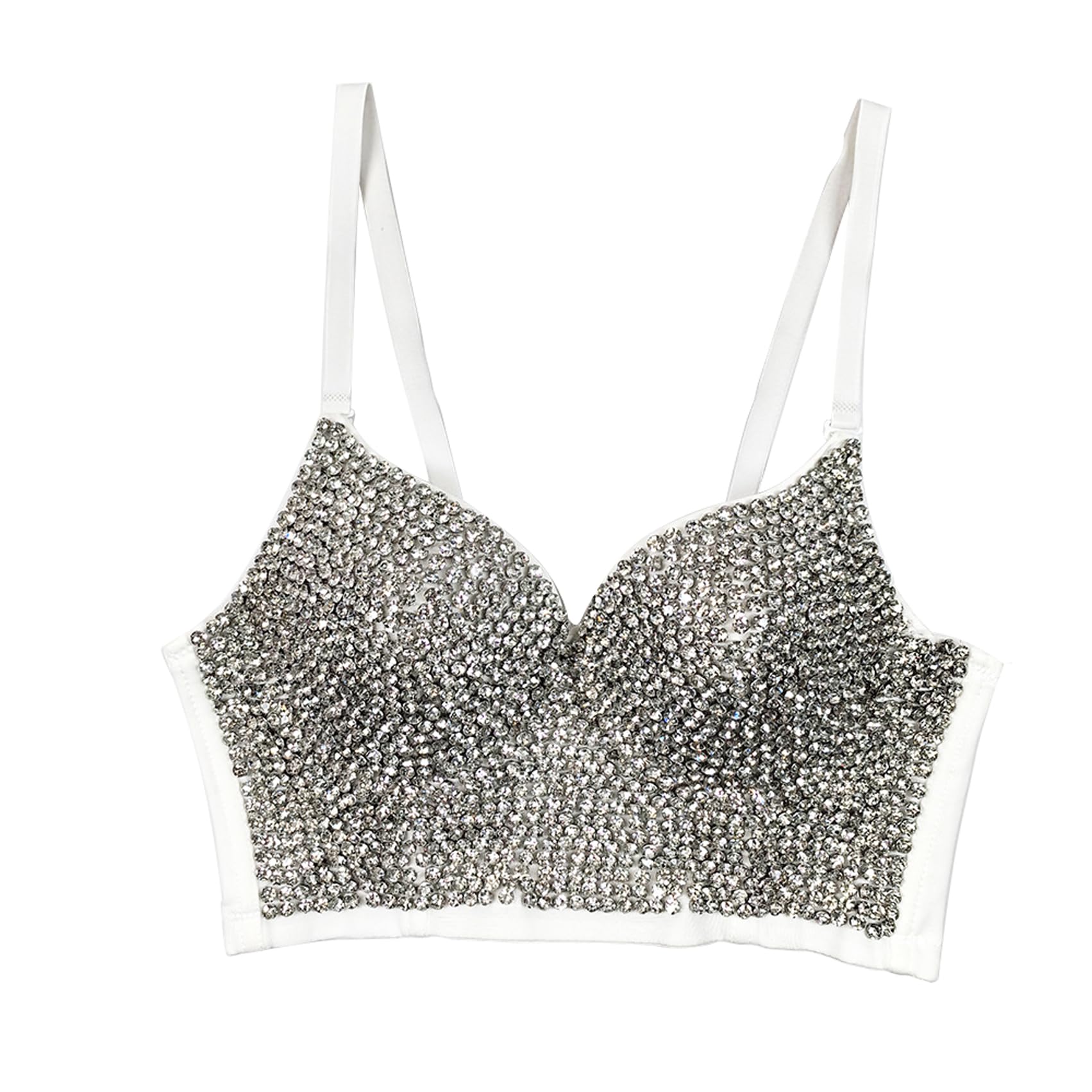 Sexy Women's Bustier Crop Top Mesh Corset Push Up Bra with Rhinestone Details - Clubwear, Party Outfit, Night Out Fashion for Women