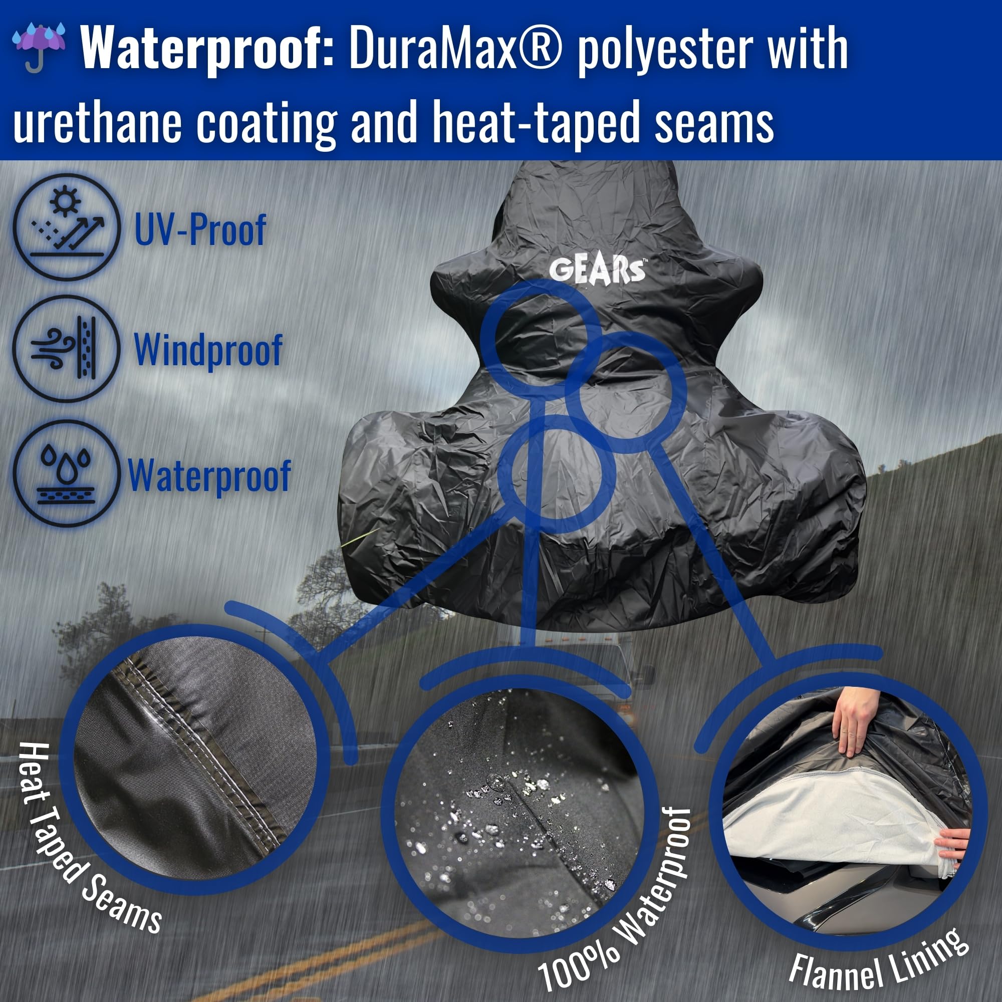 GEARS Waterproof 3-Wheel Motorcycle Cover for Can-Am Spyder RT & RT Limited (Fits 2019 & Older Models) - Includes Storage Bag - All-Weather Protection for Indoor/Outdoor Use - Ideal for Garage, Travel & Long-Term Storage