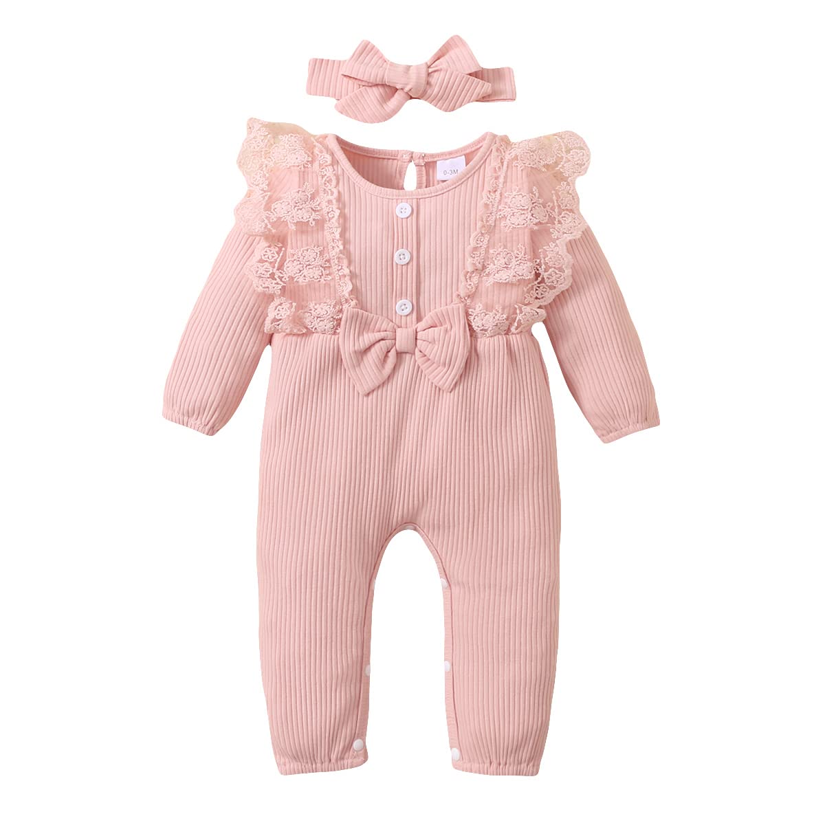 Baby Girls Clothes | Newborn Infant Girl Ruffle Long Sleeve Romper Jumpsuit with Bowknot Headband | Cute Outfit for Photoshoot, Birthday Party & Daily Wear
