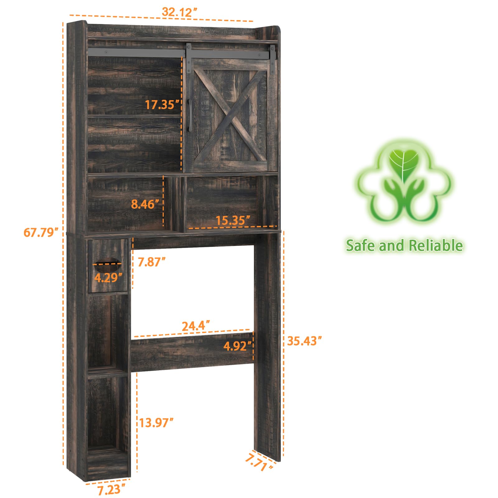 Farmhouse Over The Toilet Storage Cabinet with 2 Barn Doors & Toilet Paper Holder - Space Saving Bathroom Organizer for Towels, Toiletries & Essentials - Perfect for Small Bathrooms, Restrooms & Powder Rooms