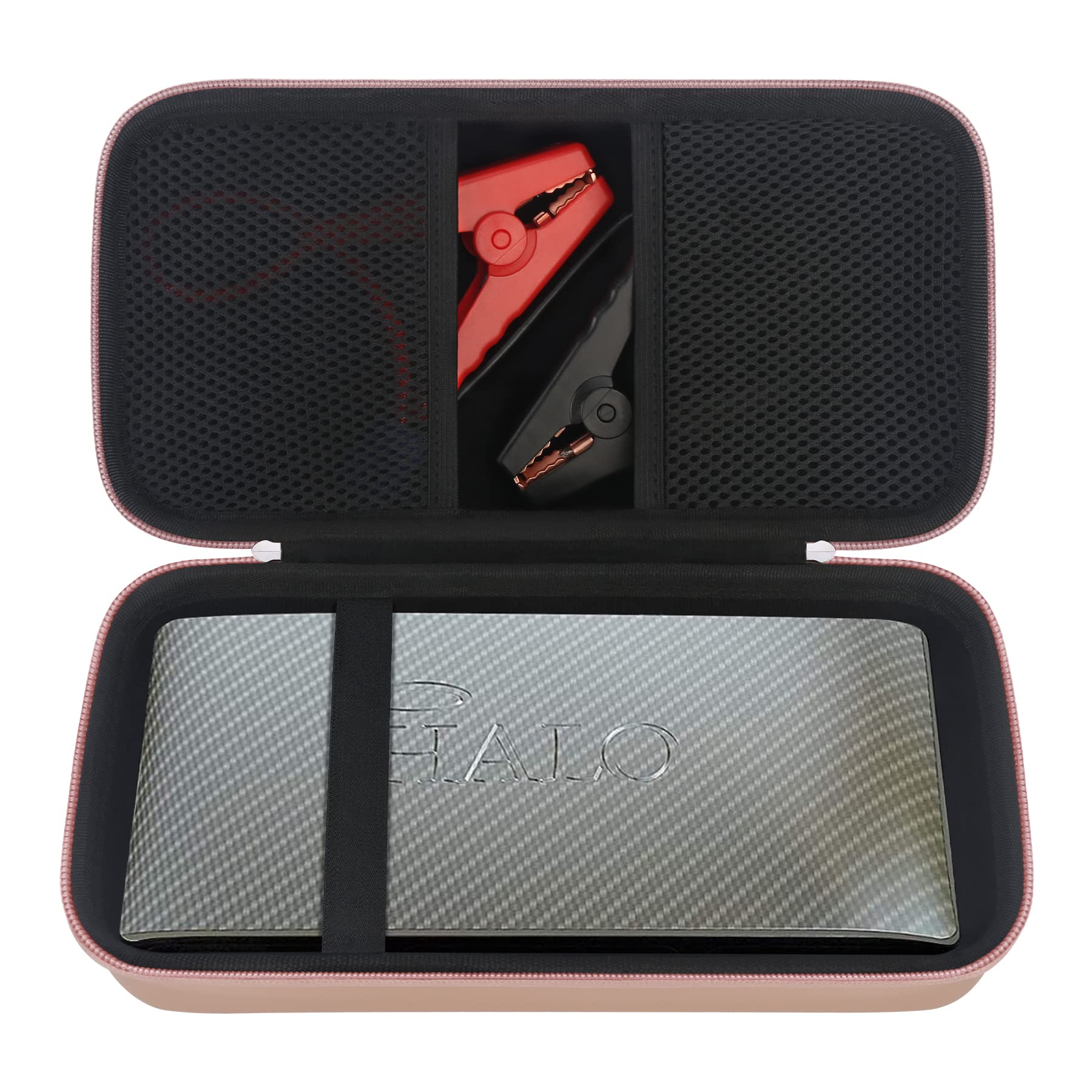 Elonbo Rose Gold Carrying Case for Halo Bolt Air 58830 mWh Portable Power Bank - Protective Storage Pouch with Extra Mesh Pocket for Car Battery Jump Starter, Jumper Cables & Accessories - Perfect for Travel, Camping & Emergency Power Backup
