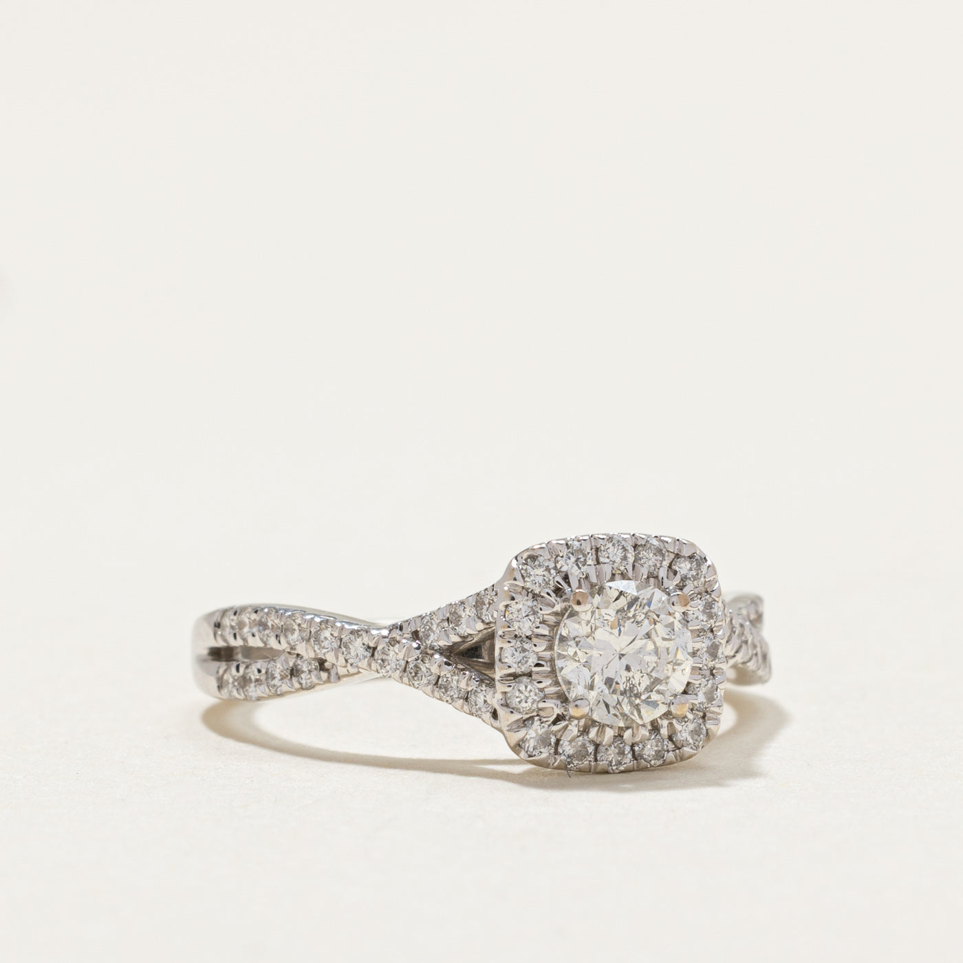 0.70ctw Diamond Halo Crossover Engagement Ring - Size 5 | Elegant Wedding Band for Proposals, Anniversaries & Special Occasions