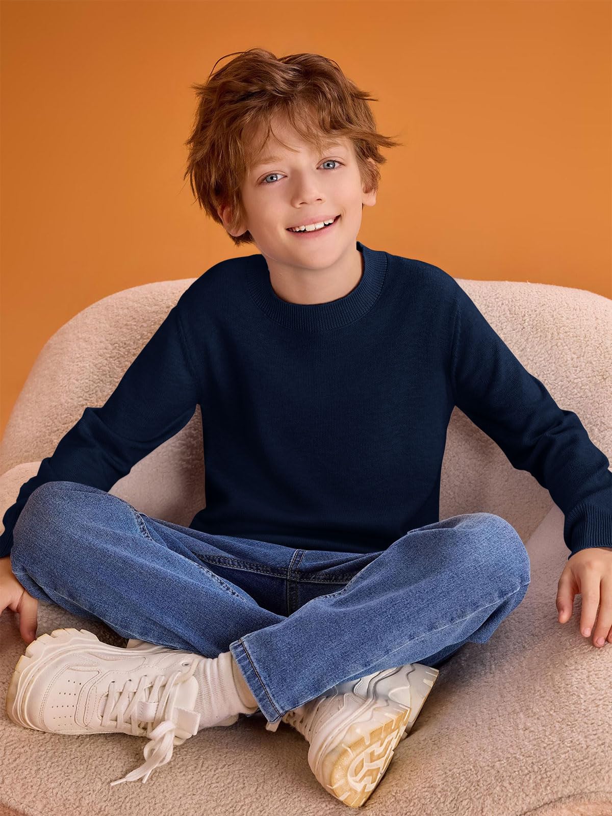 Haloumoning Boys Sweaters for Kids - Soft Crewneck Long Sleeve Knit Pullover Sweater (Ages 5-14) - Perfect for School, Playdates & Family Outings