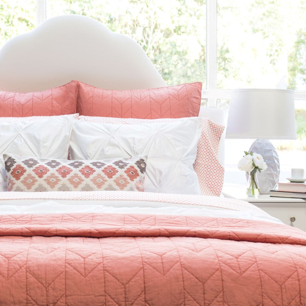 Coral Chevron Quilted Euro Sham Pillow Cover - Decorative Bedding Accent for Master Bedroom, Guest Room & Home Decor