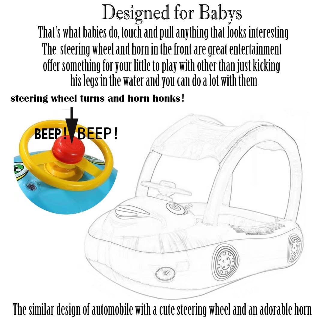 Inflatable Baby Pool Float with Canopy & Steering Wheel - Sunshade Swim Ring Boat for Toddlers & Kids - Perfect for Summer Swimming, Beach Trips and Backyard Pool Fun