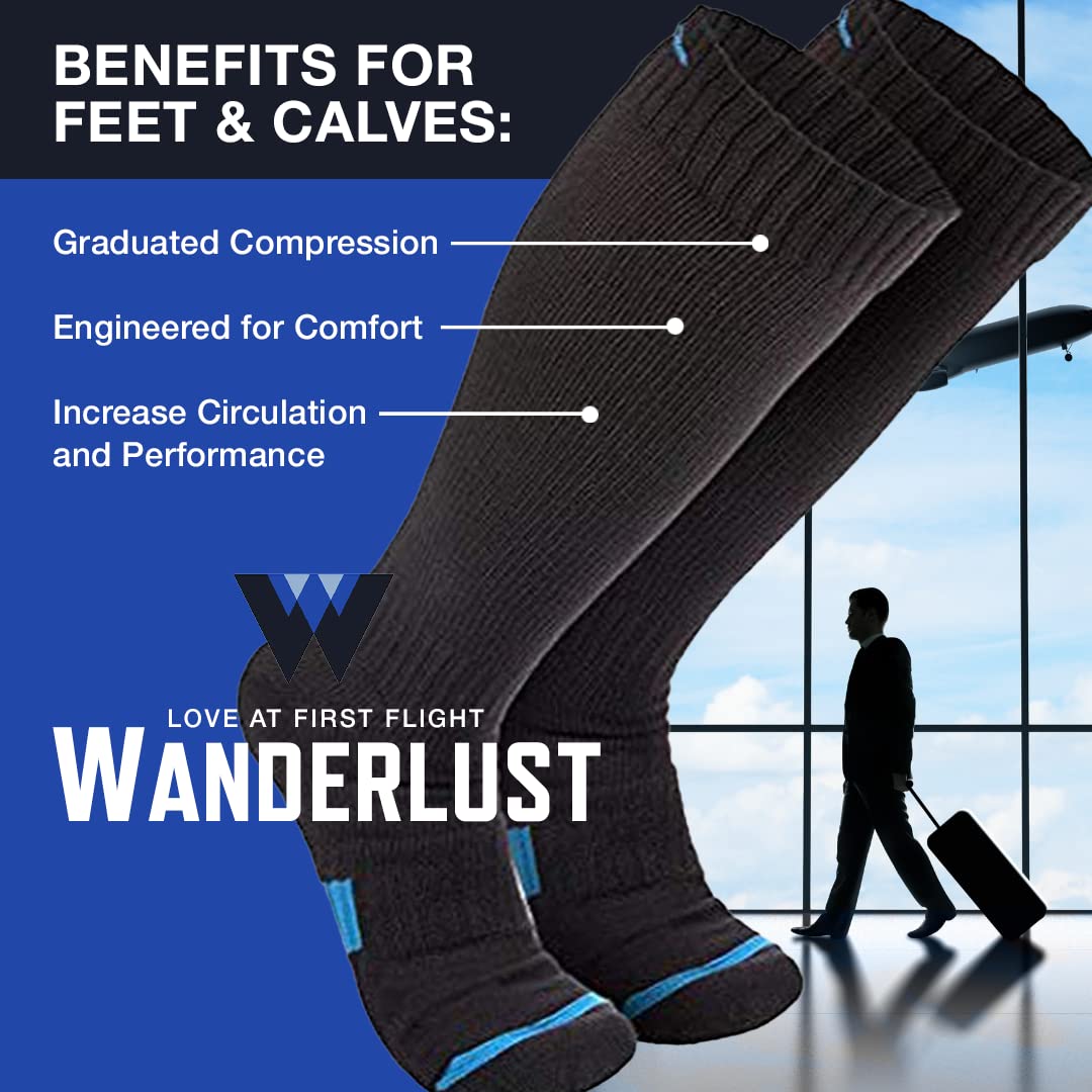 Wanderlust Everyday Compression Socks for Men & Women - Support Stockings for Travel, Running & Work - Improve Circulation & Reduce Swelling