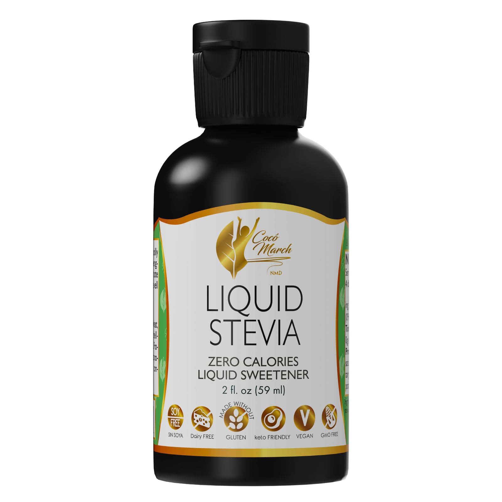 Organic Liquid Stevia by Coco March - Natural Zero Calorie Sweetener - No Aftertaste - Gluten Free, Vegan, Non-GMO, Keto Friendly (2 fl oz / 60ml, 450 Servings) - Perfect for Coffee, Tea, Baking & Healthy Lifestyle