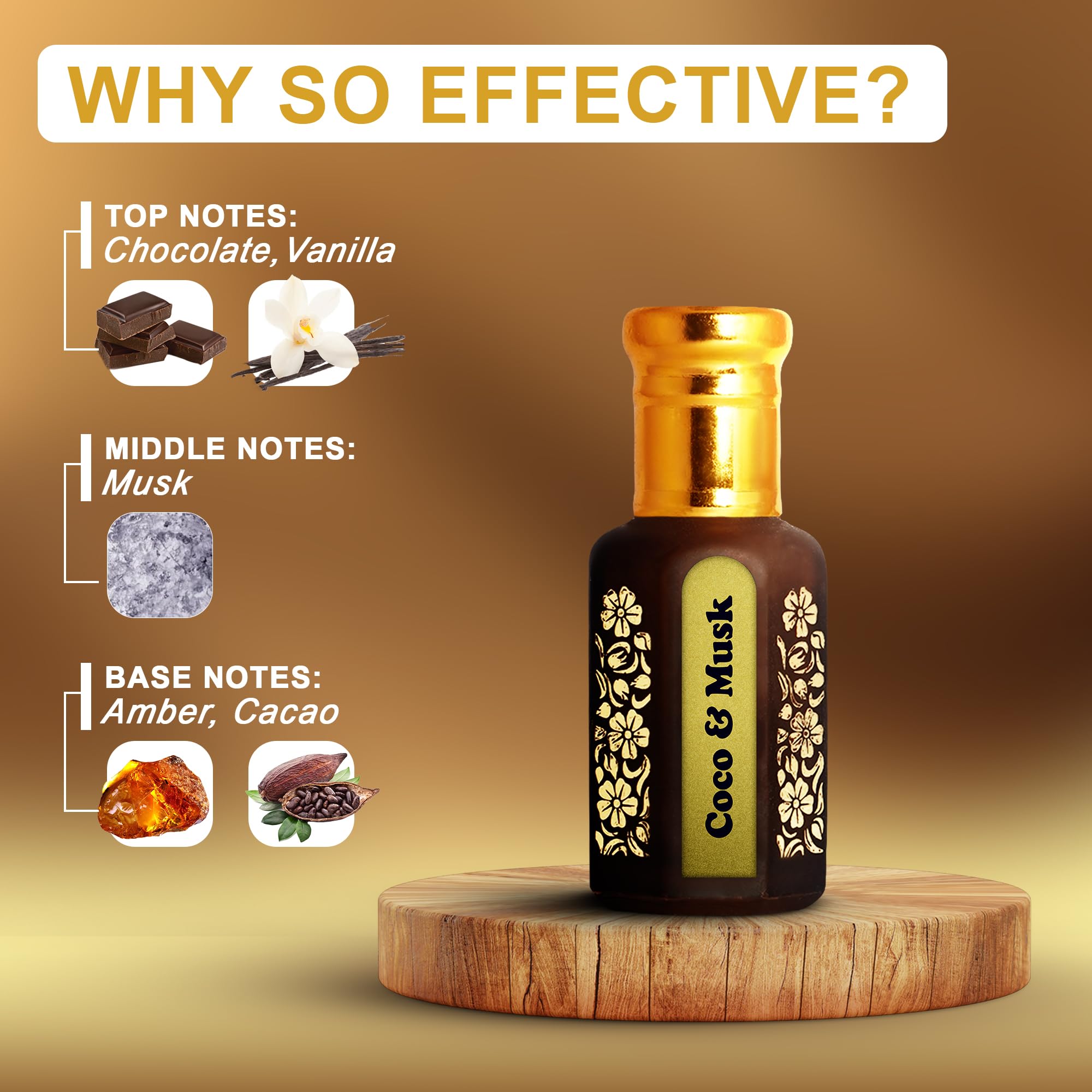 Vibha Venu Coco & Musk Luxury Chocolate Attar Perfume Oil for Women & Men - Long Lasting, Alcohol-Free Roll On (12ml) - Perfect for Date Night, Special Occasions & Daily Wear