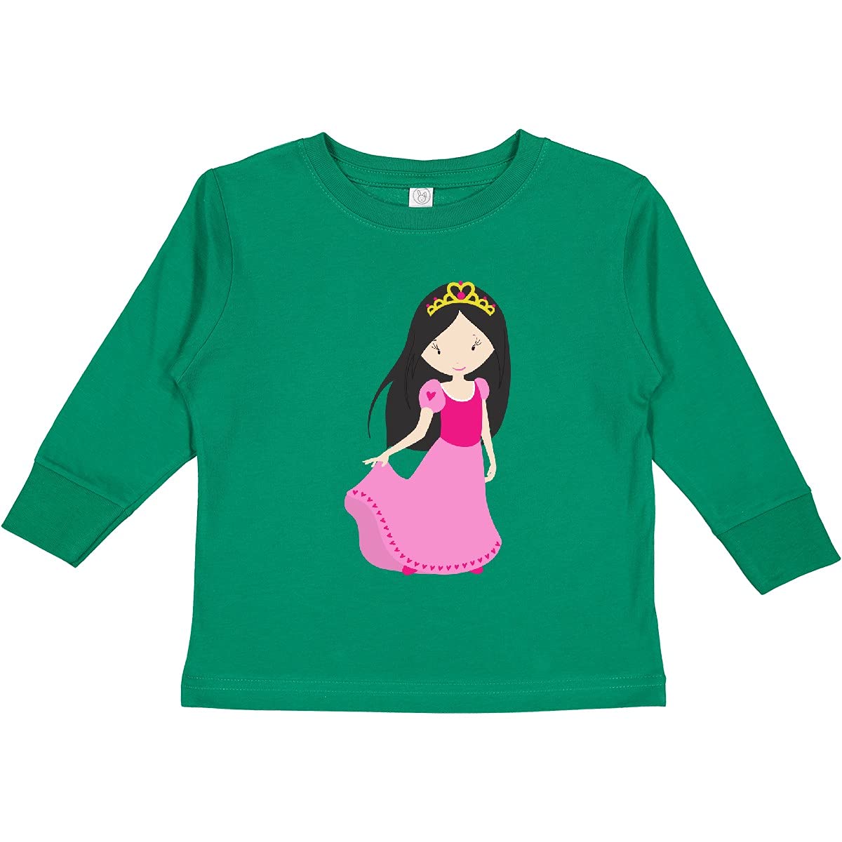 Inktastic Cute Princess with Crown, Black Hair Pink Toddler Long Sleeve T-Shirt for Girls - Perfect for Birthday Parties, Dress-Up Play & Everyday Wear