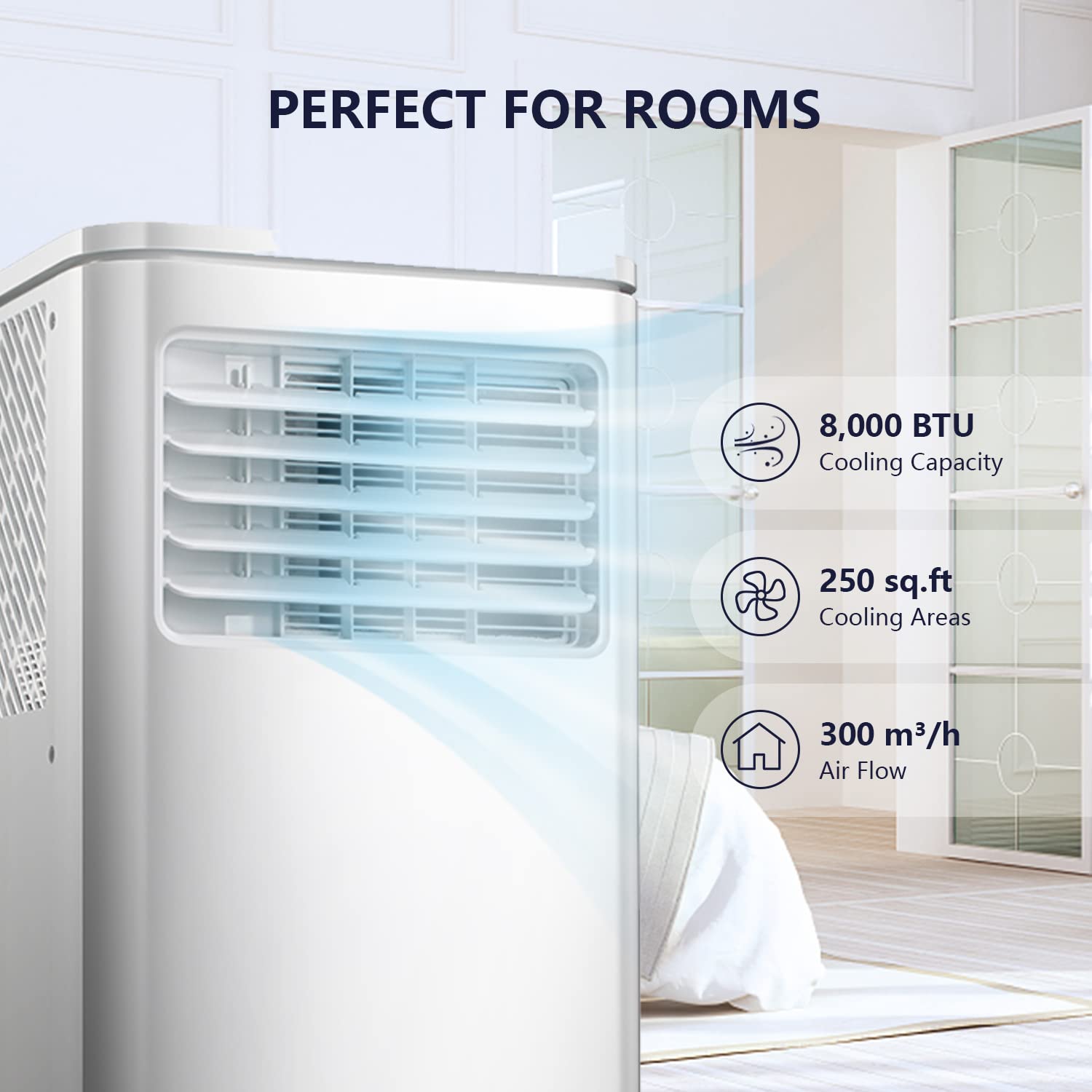 ZAFRO 10,000 BTU Portable Air Conditioner - Cools Rooms Up to 450 Sq.Ft | 3-in-1 AC Unit with Cooling, Dehumidifier & Fan Modes | Includes Remote Control | Energy Efficient White Design | Perfect for Bedrooms, Living Rooms & Home Offices